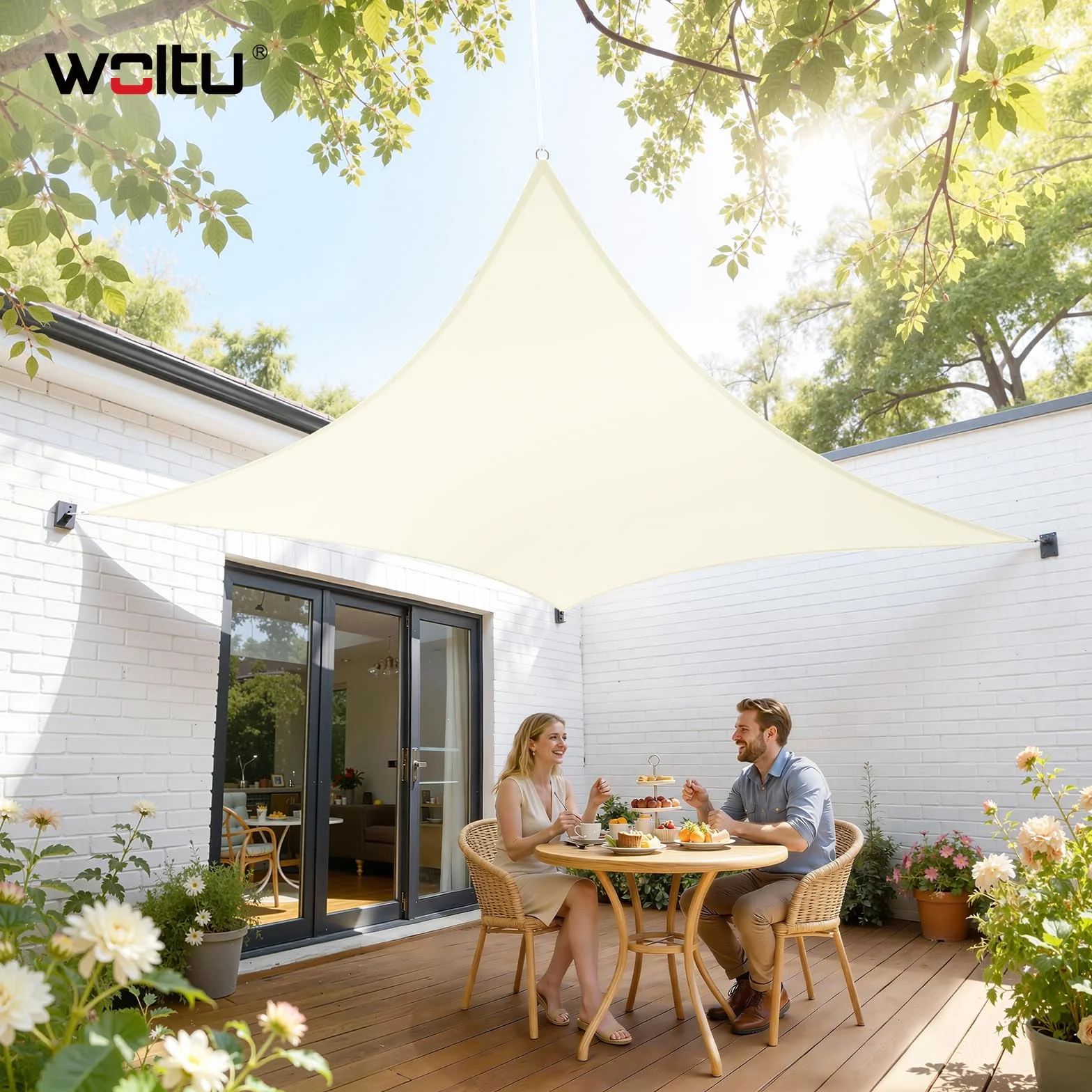 WOLTU Sonnensegel Rechteck 4x6m Creme wasserabweisend Sonnenschutz Polyester Windschutz mit UV Schutz für Garten Terrasse Camping