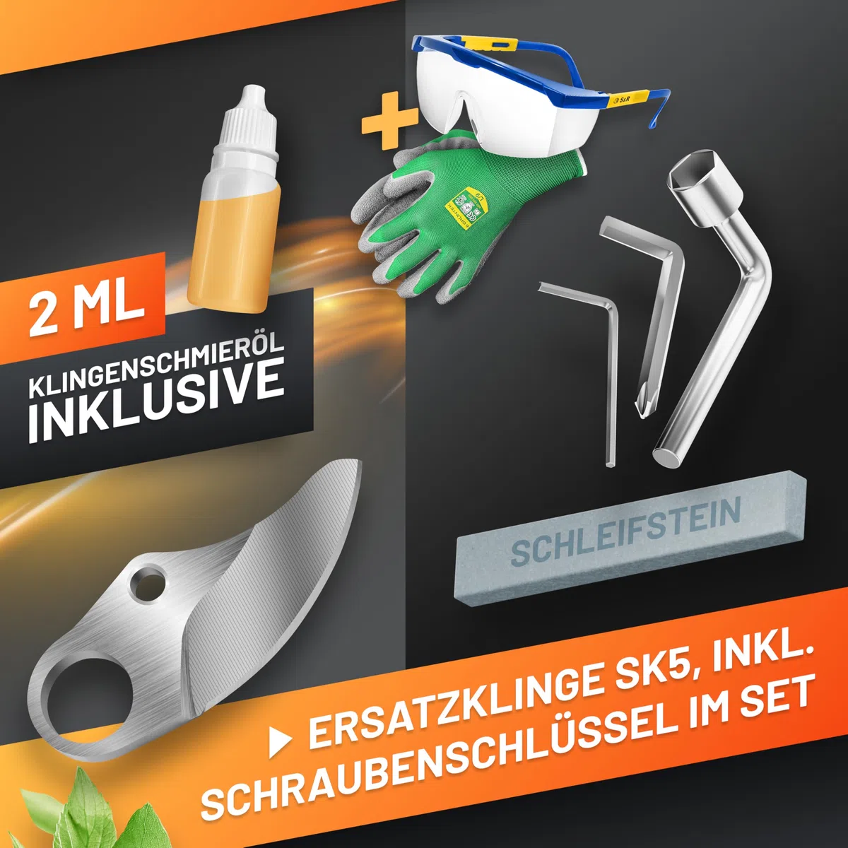 GRÜNTEK Akku Astschere 21V 2Ah Brushless, Elektrische Gartenschere Akku bis 30mm, 400W Bürstenloser Motor SK5 Klinge Makita-Kompatibel, Koffer Komplett-Set Baumschere Akkuschere