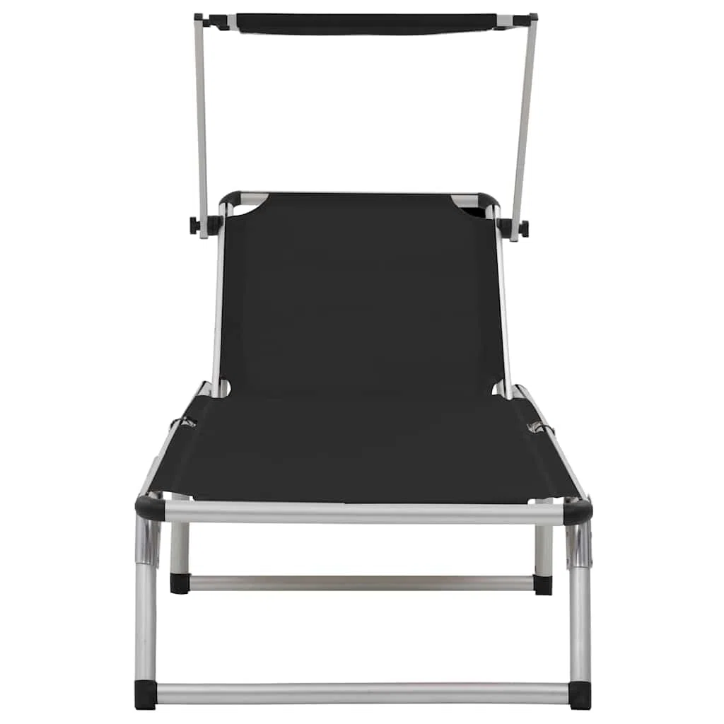 Klappbare Sonnenliege mit Dach 2er Set, Aluminium Textilene Liegestuhl, Gartenliege Strandliege Pool Terrasse Balkon Outdoor, verstellbare Rückenlehne und Sonnenschutz