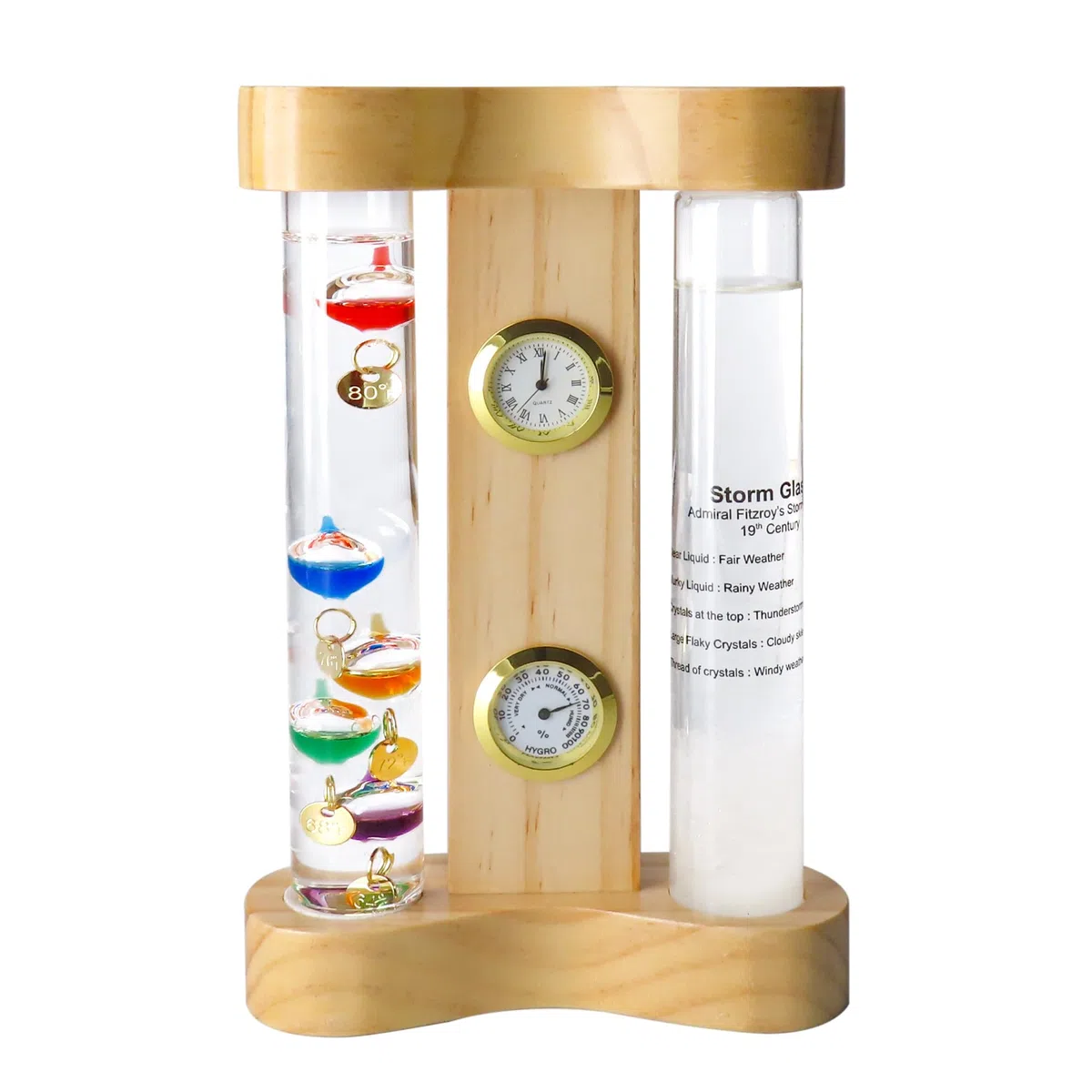 Lily's Home Analog Wetterstation mit Galileo-Thermometer, Präzisions-Quarzuhr & Hygrometer, Fitzroy Sturmglas, Geschenk für Freunde und Familie, Dekoration (17,8 x)