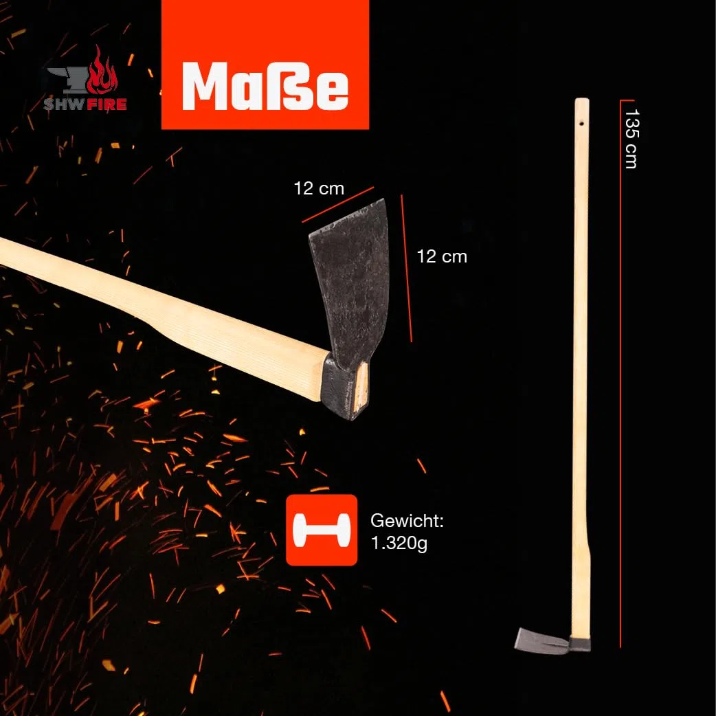 SHW-FIRE Harzer Kronenhacke – Gartenhacke mit 135 cm Holzstiel – Handgeschmiedet, robust & scharf – Ideal zum Wurzelentfernen & Bodenlockern – Made in Germany