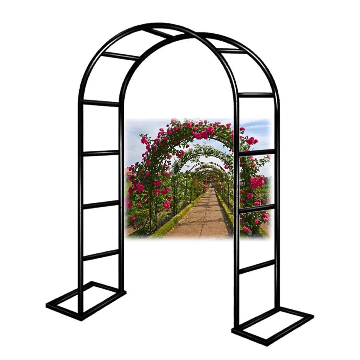 Gartenbogen Aus Metall Breit 140 200 240 300 cm, Rosenbogen Rankhilfe Für Kletterpflanzen Hochzeit Terrasse, Freistehend Torbogen Rankgitter, Wetterfest Rankbogen, Gartendekoration(Schwarz,300x220 cm