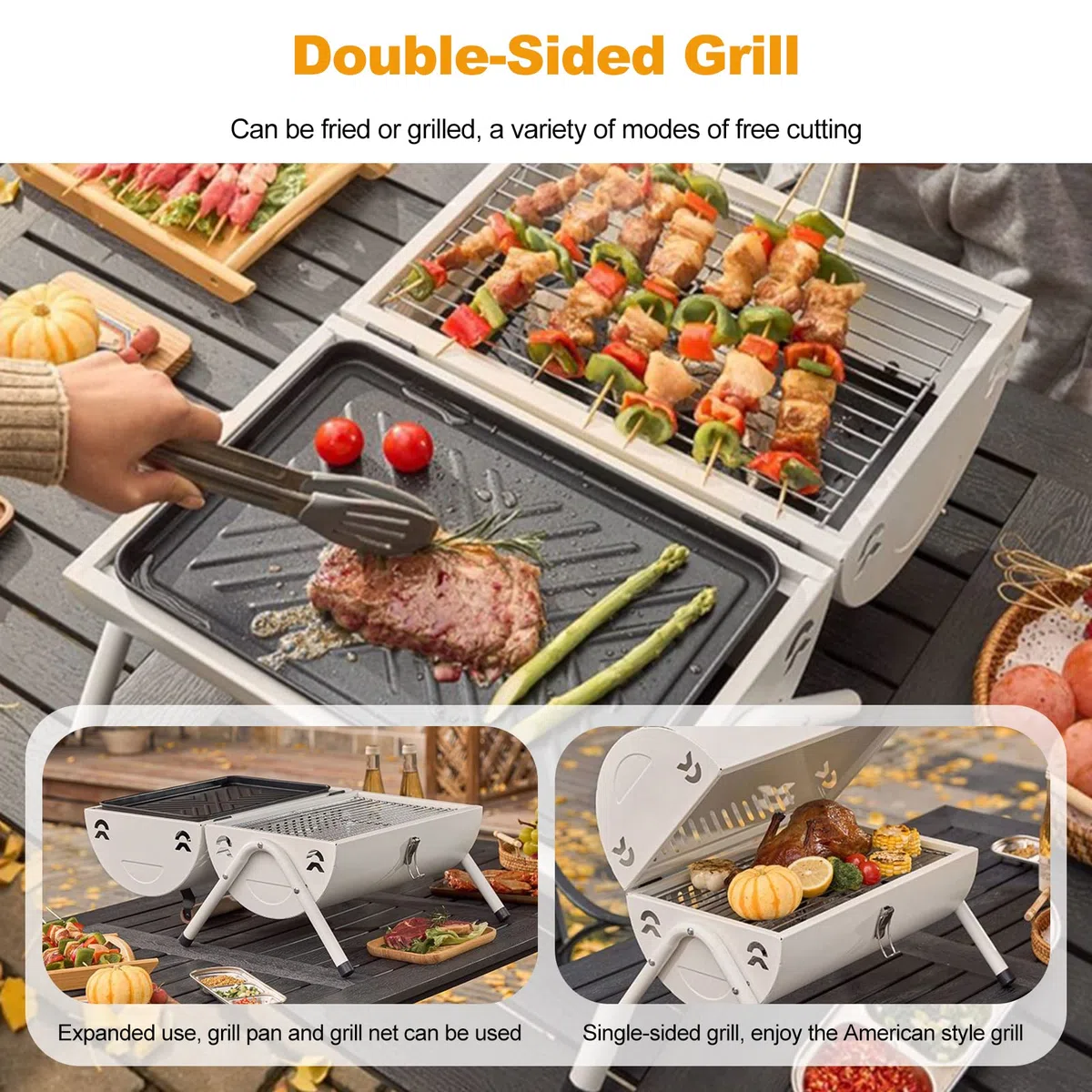 Ergocar Tragbar Holzkohlegrills, 2 in 1 Picknickgrill mit Backblech, Einfach zu säubern BBQ-Tischgrill, Barbecue Grill für Picknick Garten Terrasse Camping Reisen