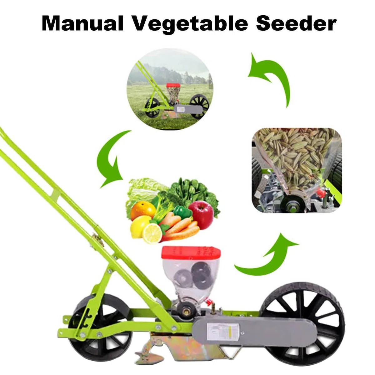 Handschub Gemüsesamen-Pflanzgefäß, verstellbare Reihen- und Pflanzenabstand, Tiefe, manueller Samenspender für Mais, Sojabohnen, Erdnüsse – Outdoor-Gartenstreuer