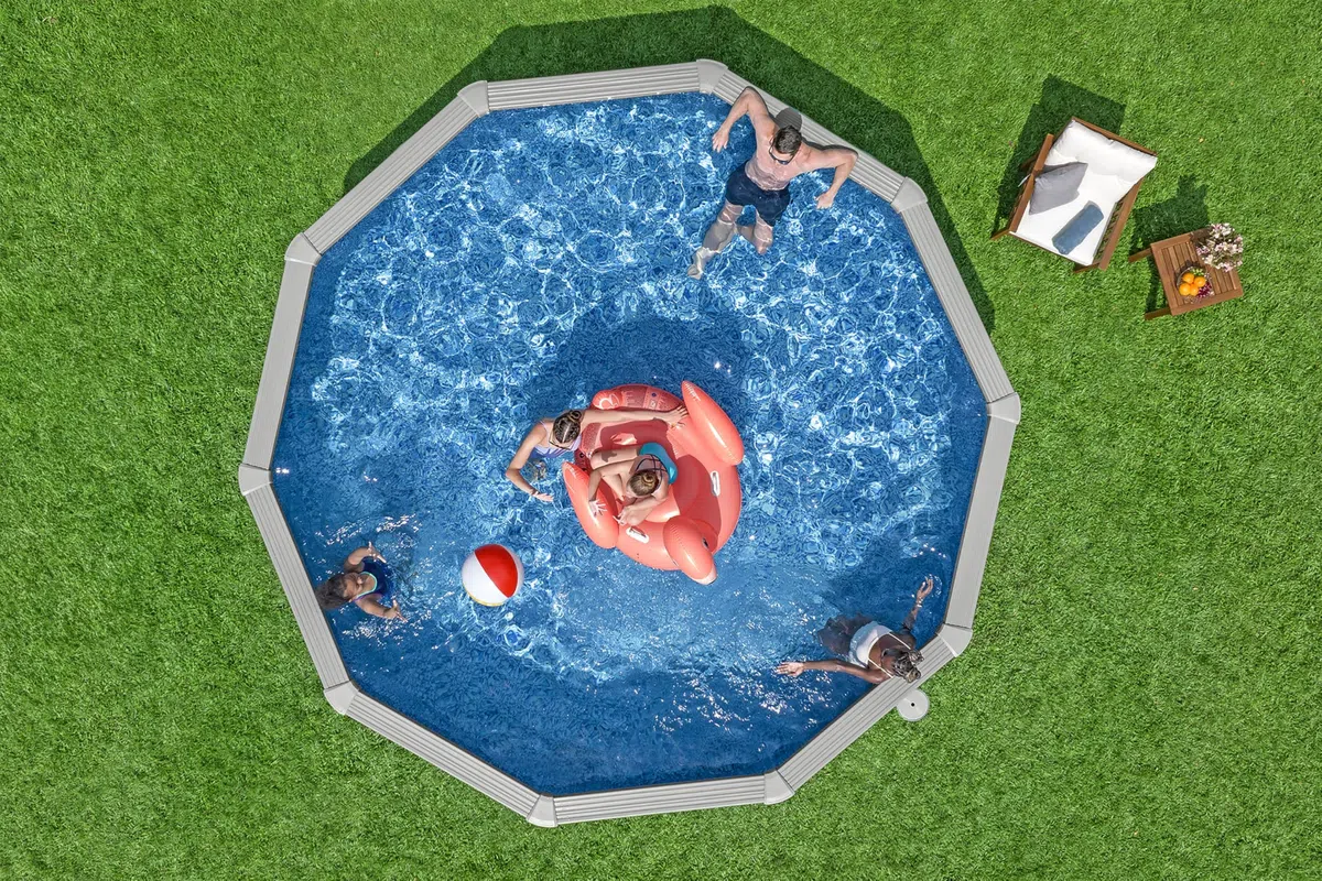 Bestway Hydrium Stahlwandpool Komplett-Set rund 457 x 122 cm Granitgrau Gartenpool Aufstellpool mit Sandfilteranlage