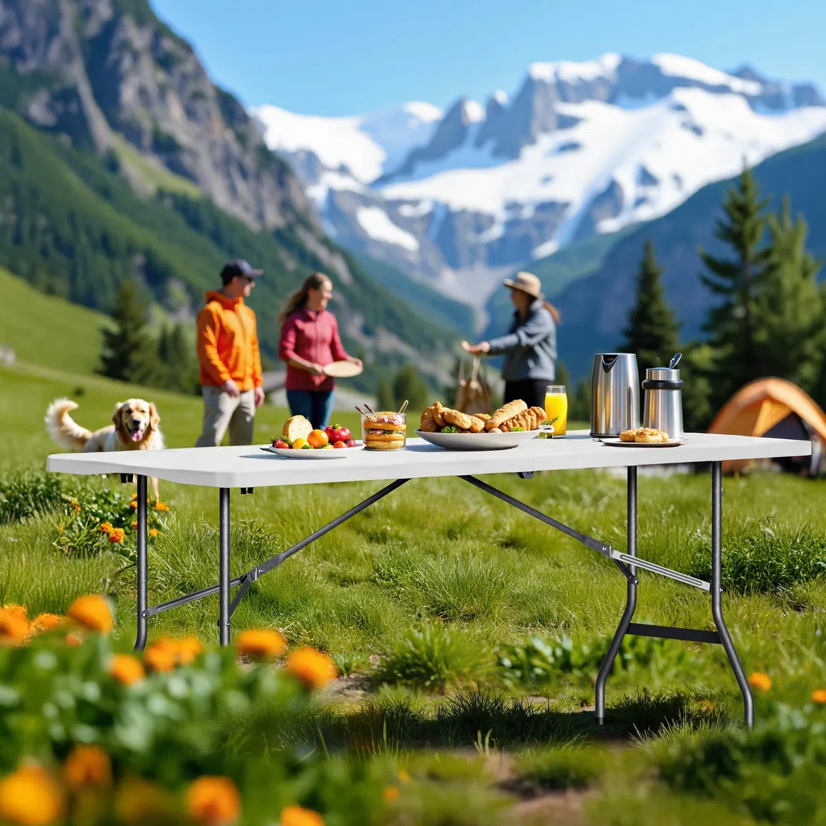 Wiltec Campingtisch klappbar 180x75x74 cm Klapptisch mit Tragegriff Partytisch Biertisch Gartentisch Buffettisch Bierzeltgarnitur Camping Tisch faltbar