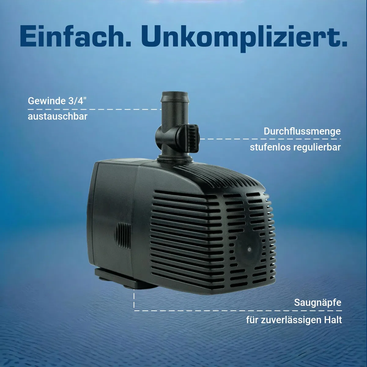Teichpumpe 12 V – 1.500 L/H, 25 Watt, 10m Kabel, 250 cm Förderhöhe, Wasserpumpe, Aquariumpumpe, Wasserspielpumpe und Zimmerbrunnen-Pumpe | Brunnenpumpe | Tauchpumpe | Springbrunnen-Pumpe | KEP1500L