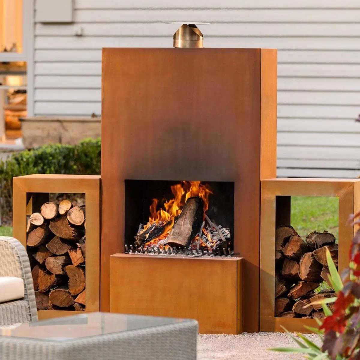Ben&Camilla Holzlager Edelrost Optik Cortenstahl 80 x 50 x 35 cm | extra robust | Kaminholzregal Kaminholzständer Holzlager