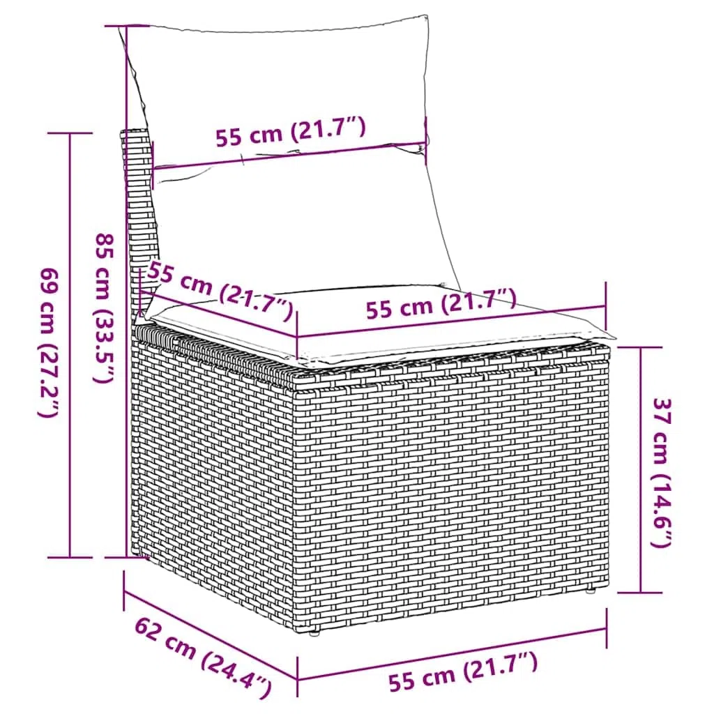 11-TLG Garten-Sofagarnitur mit Kissen Beige Poly Rattan wetterfestes Polyrattan Geflecht Sitzgruppe für Terrasse Balkon Veranda mit Tisch, Fußhocker, Regal
