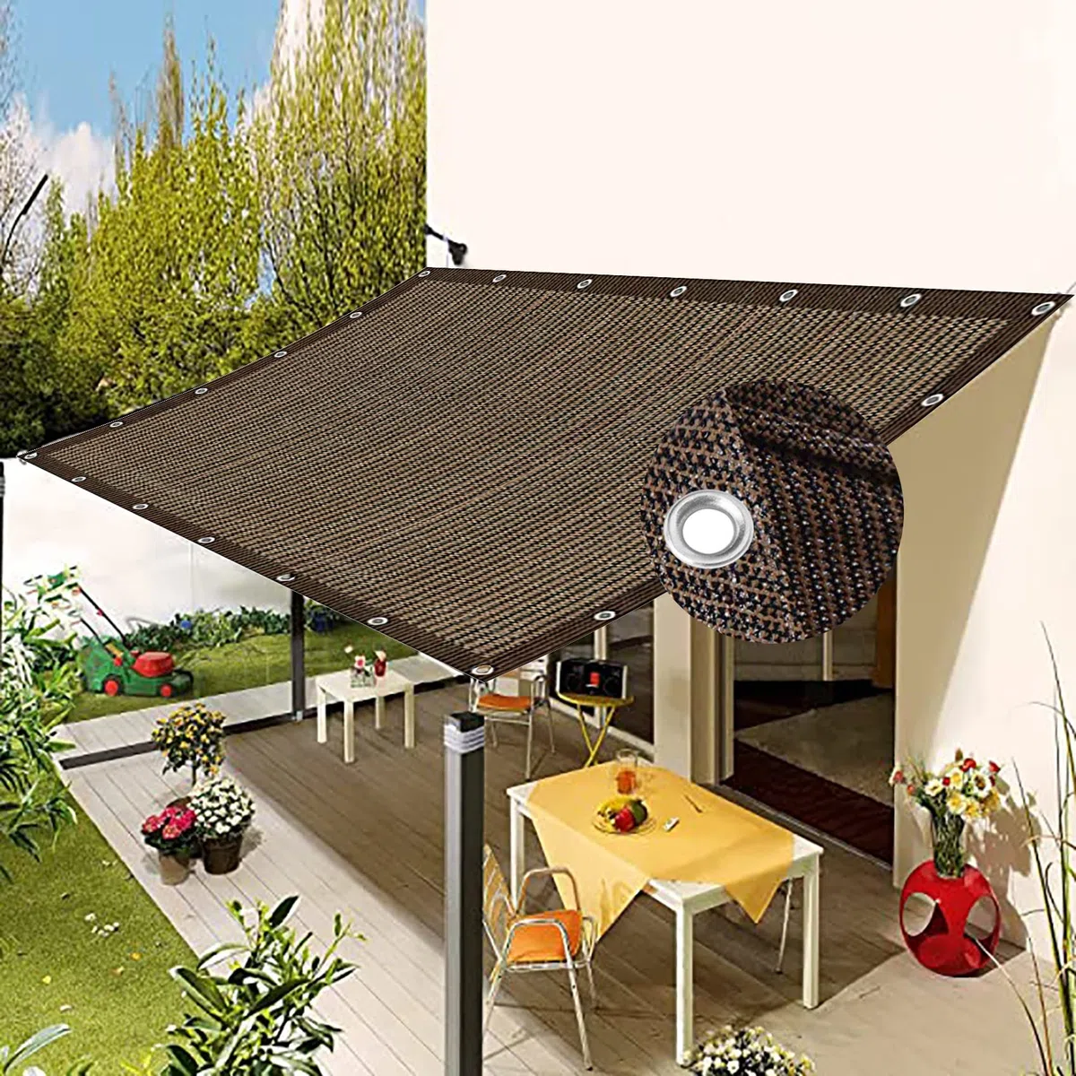 Sonnensegel Quadrat 3.2 x 5.5 m Windschutz und Sonnenschutz UV Schutz Sonnensegel mit Ösen und Befestigungsseile für Außenbereich,Garten, Braun A