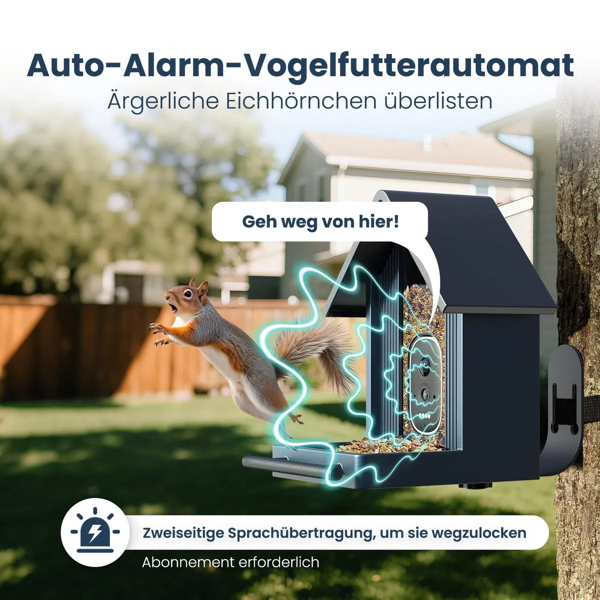 Intelligenter vogelhaus mit Kamera, 2,5K-UHD-Kamera, solarbetrieben, präzise KI-Erkennung, sofortige Benachrichtigungen und Videoaufzeichnung, wasserdicht nach IP66 für den Außenbereich, Metal Blau