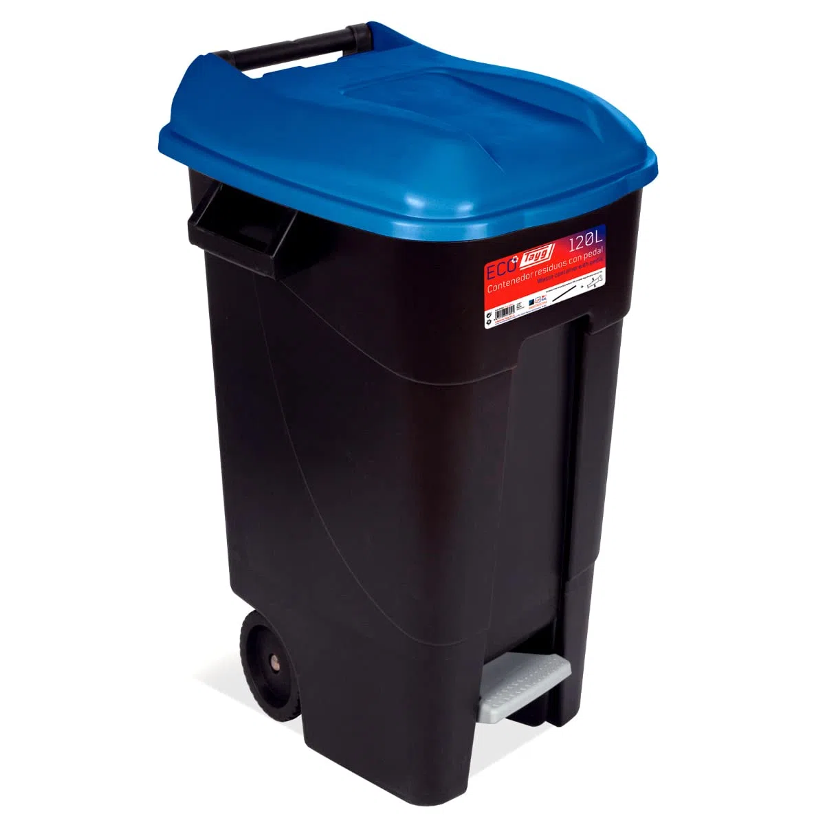 TAYG Mülleimer mit Pedal und Rollen, 120 l, Blau
