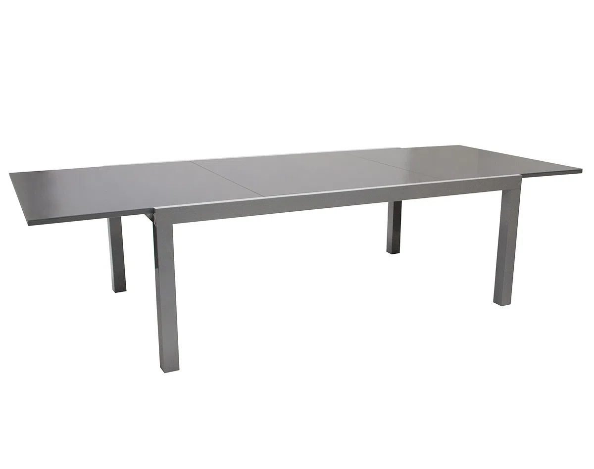 DEGAMO Ausziehtisch Marina XL, 180/240x100cm, Aluminium Silbergrau + Glas dunkelgrau