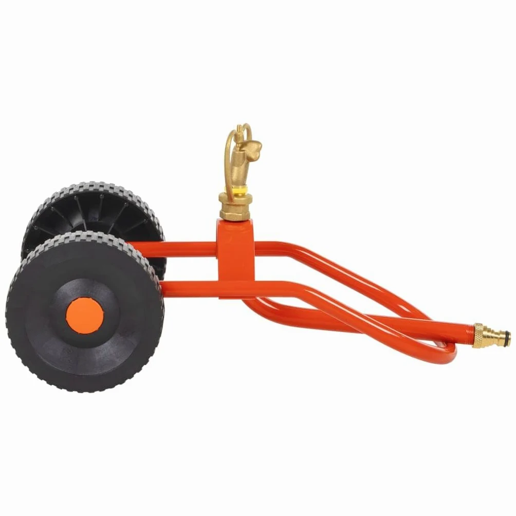 Sprinkler-Schlitten mit Rädern und drehbarem Kopf aus Stahl für effiziente Gartenbewässerung, universeller Schlauchanschluss, langlebig, 8,5 m Sprühkreis, ideal für Rasen, Beete und Gärten