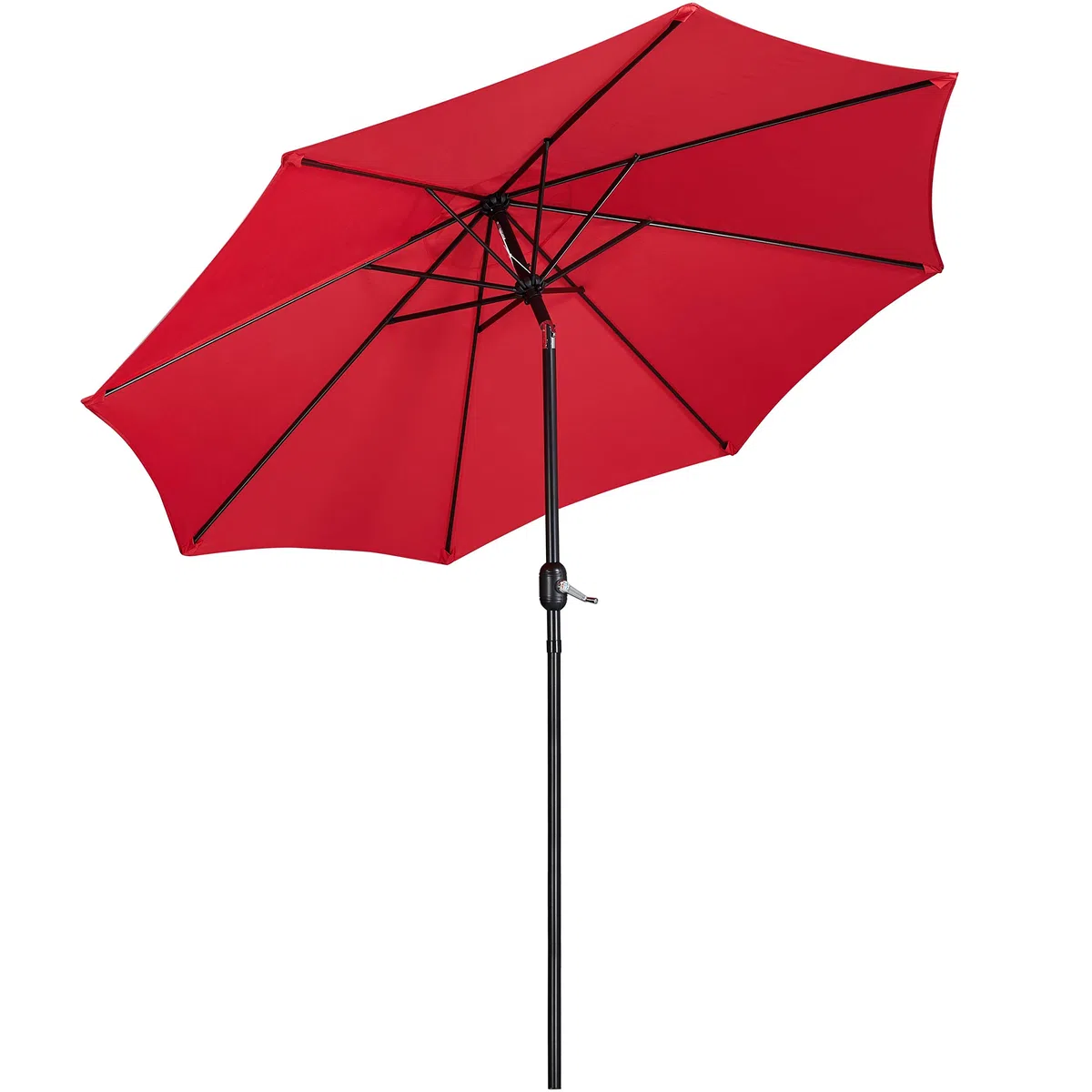 Yaheetech Sonnenschirm Ø 270cm Rund Balkonschirm mit Kurbel, Rot | Terrassenschirm mit 8 Rippen, Neigungsverstellung & Stabilen Metallstreben für Sonnenschutz für Balkon/Terrasse/Markt/Garten