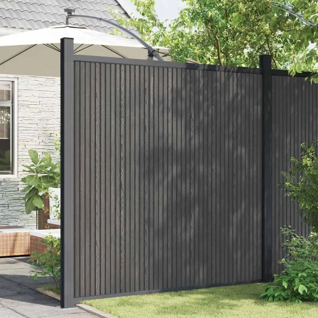Zaunelement Grau WPC 173x186 cm Gartenzaun Sichtschutzpaneel mit Aluminium Pfosten, wetterbeständig, stabil, für Terrasse Balkon Vorgarten zur Grundstücksbegrenzung und Privatsphäre