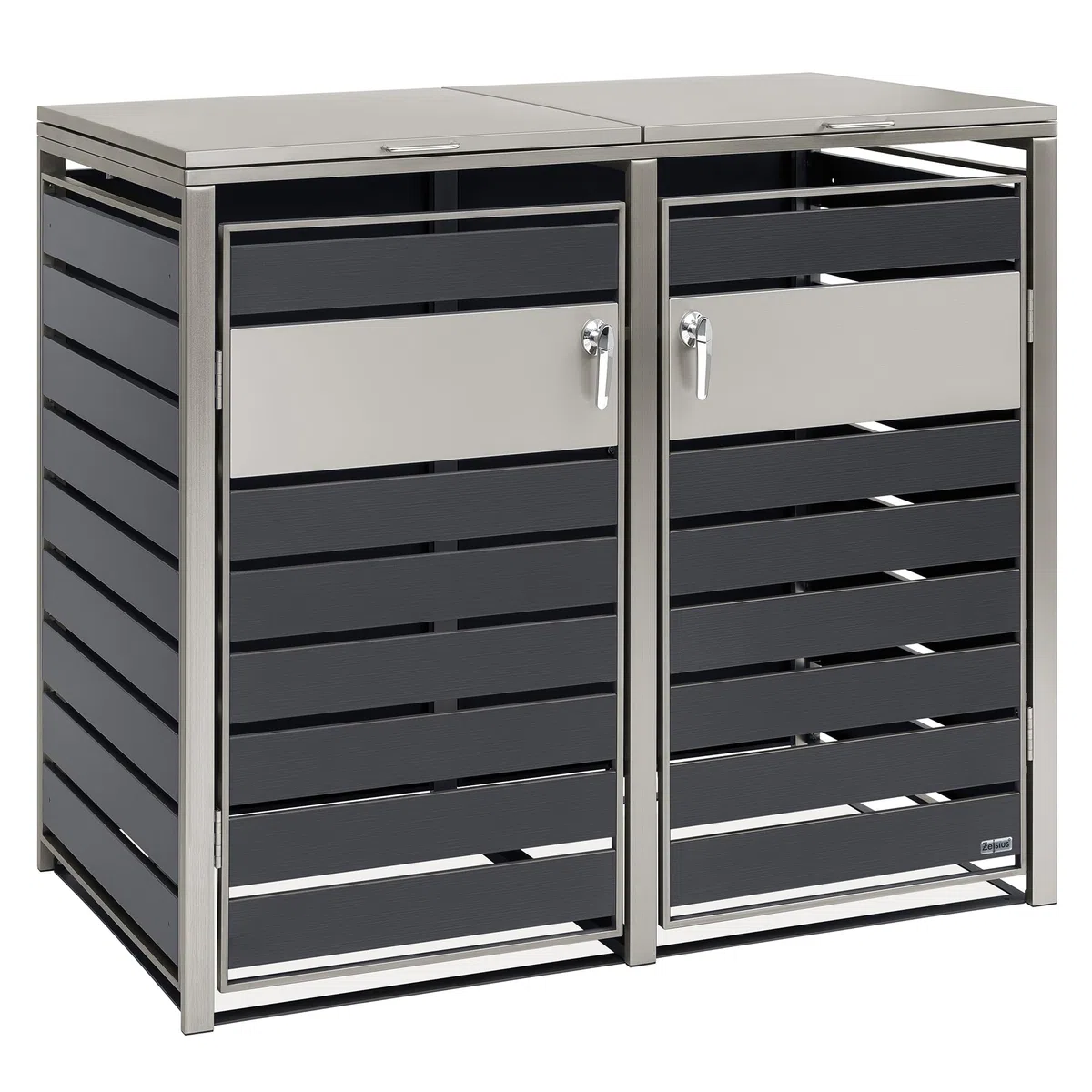 Zelsius Mülltonnenbox 2er Mülltonnen | (B) 132 x (T) 80 x (H) 117 cm | Anthrazit | inkl. Erweiterungsmöglichkeit | Mülltonnenverkleidung, Garten Müllbox, Müllhaus, 2 Tonnen