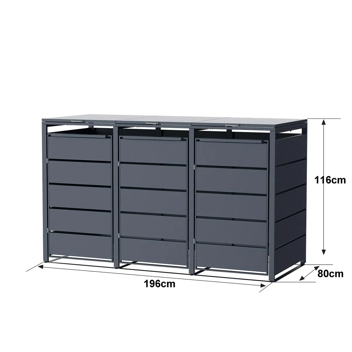 Mülltonnenbox für 3 Tonnen, Mülltonnenverkleidung mit Klappdeckel, Anthrazit