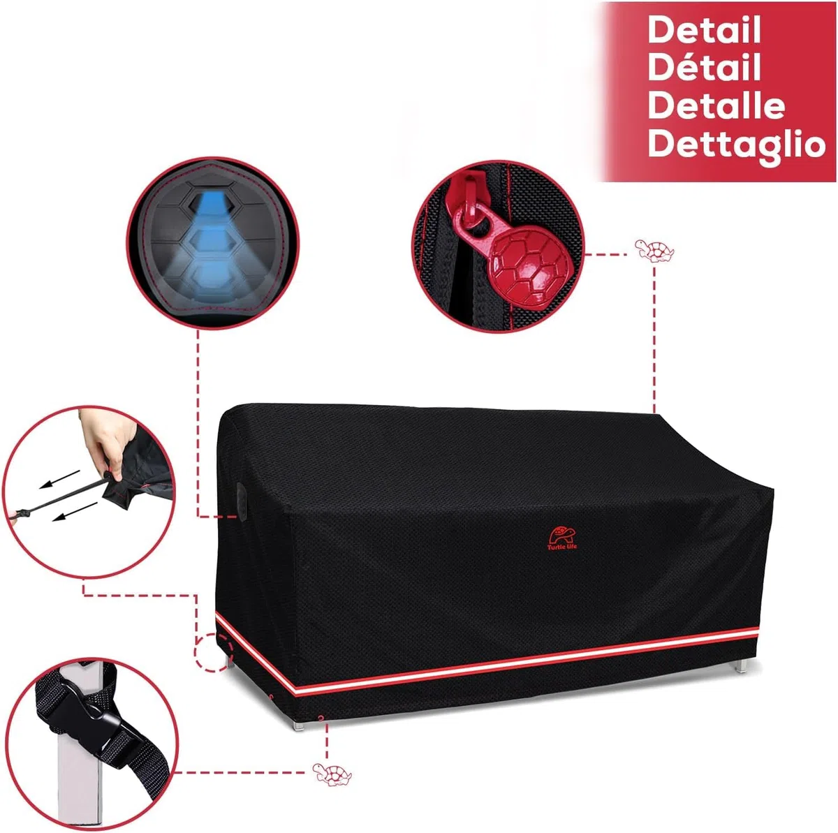 Turtle Life Gartensofa Abdeckung, Gartenbank Abdeckung Wasserdicht, Gartenbank Abdeckung für 3-4 Sitzer Gartensofa, Gartensofa Abdeckung kein Verblassen innerhalb von 2 Jahren, schwarz 213 x 94 x 89CM