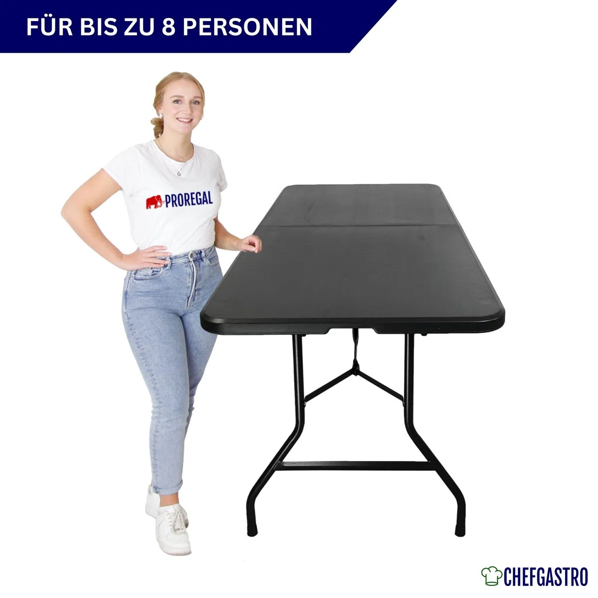 CHEFGASTRO Buffettisch klappbar 180x75cm Gartentisch wetterfest mit Tragegriff 8 Personen Kunststoff Schwarz Klapptisch Tragbar Campingtisch Outdoor für Garten Terrasse Balkon Balkontisch Partytisch
