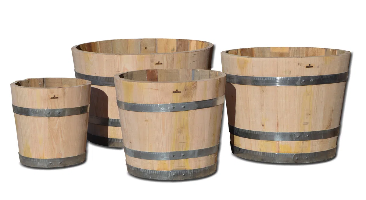 Temesso Blumentopf, Blumenkübel aus Kastanien-Holz - Fass, Holzfass Fass als Pflanzkübel - Bottich, Holzkübel (D40 H35 cm)