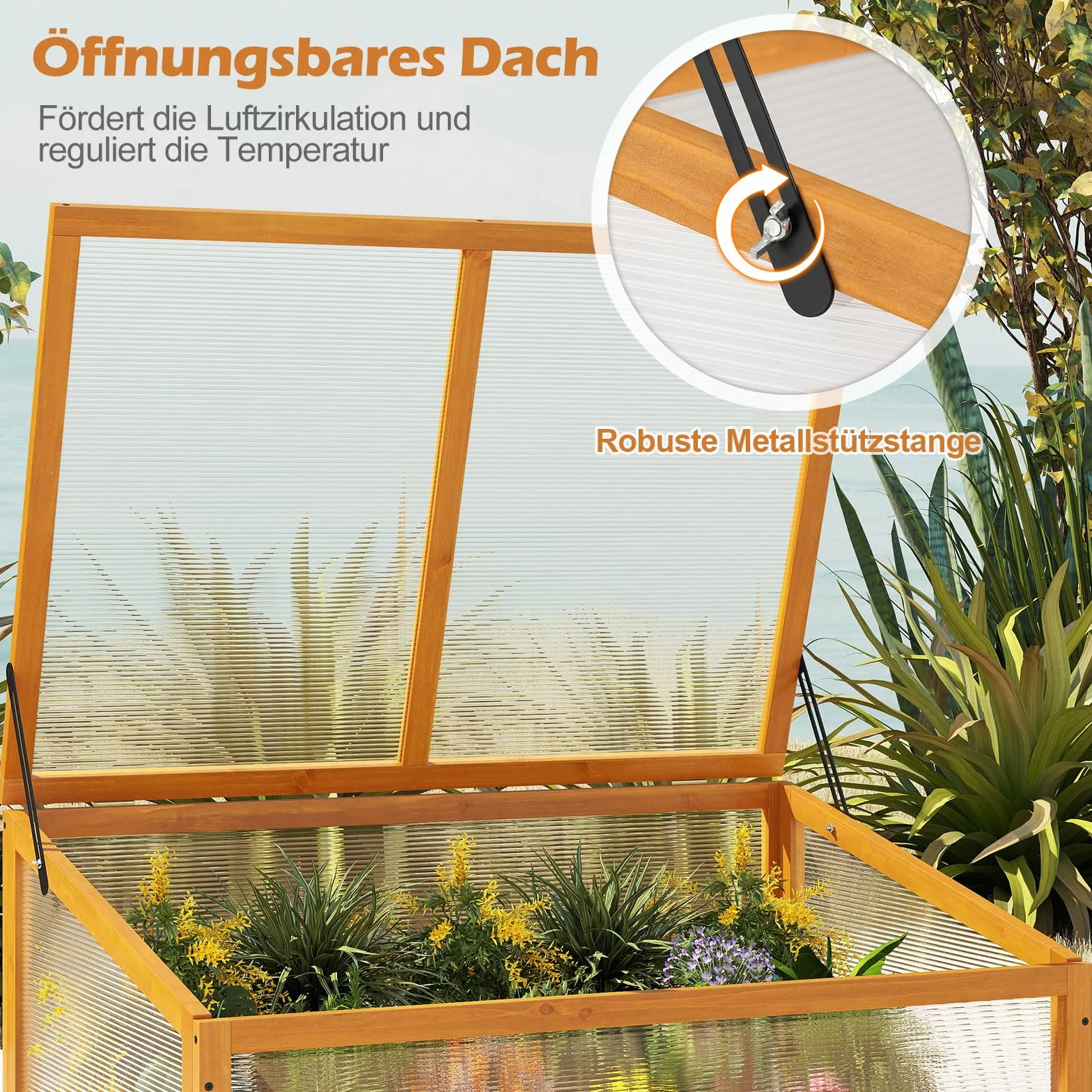 COSTWAY Frühbeet Gewächshaus, mini Treibhaus, Frühbeetaufsatz, Hochbeet Abdeckung, Frühbeetkasten Aufsatz für Garten, Terrasse & Balkon, 94 x 63 x 40 cm (Orange)