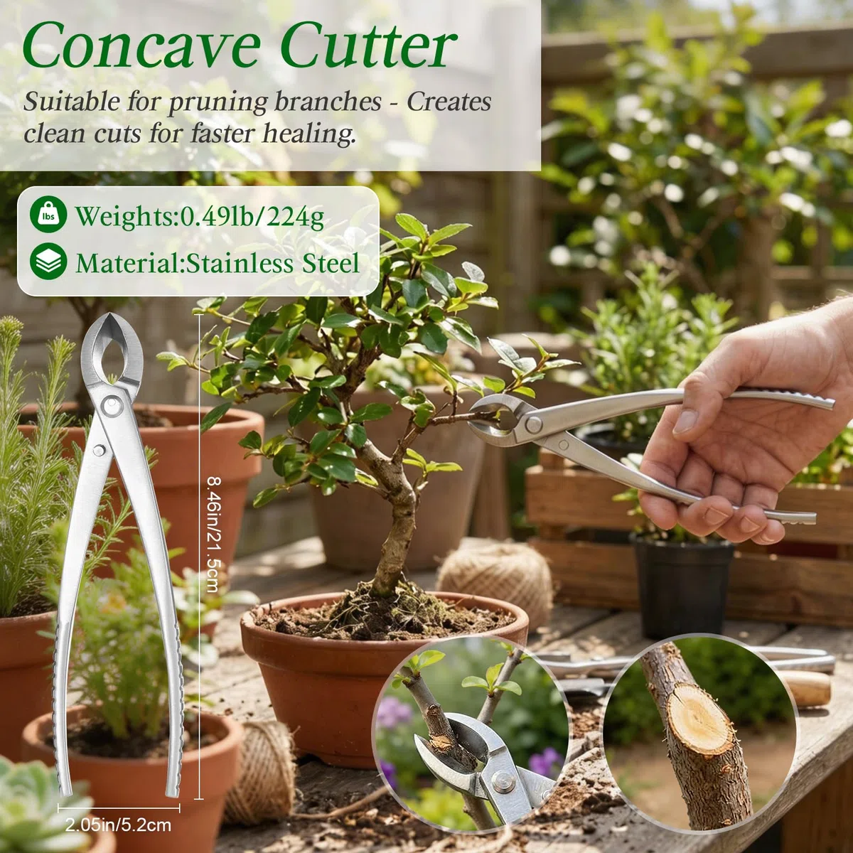 4-teiliges Bonsai-Werkzeugset, Bonsai-Baumwerkzeug, Knaufschneider, Konkavschneider, Pflanzenpflege- und Wurzelhaken, Gartenpflege-Set mit Aufbewahrungstasche