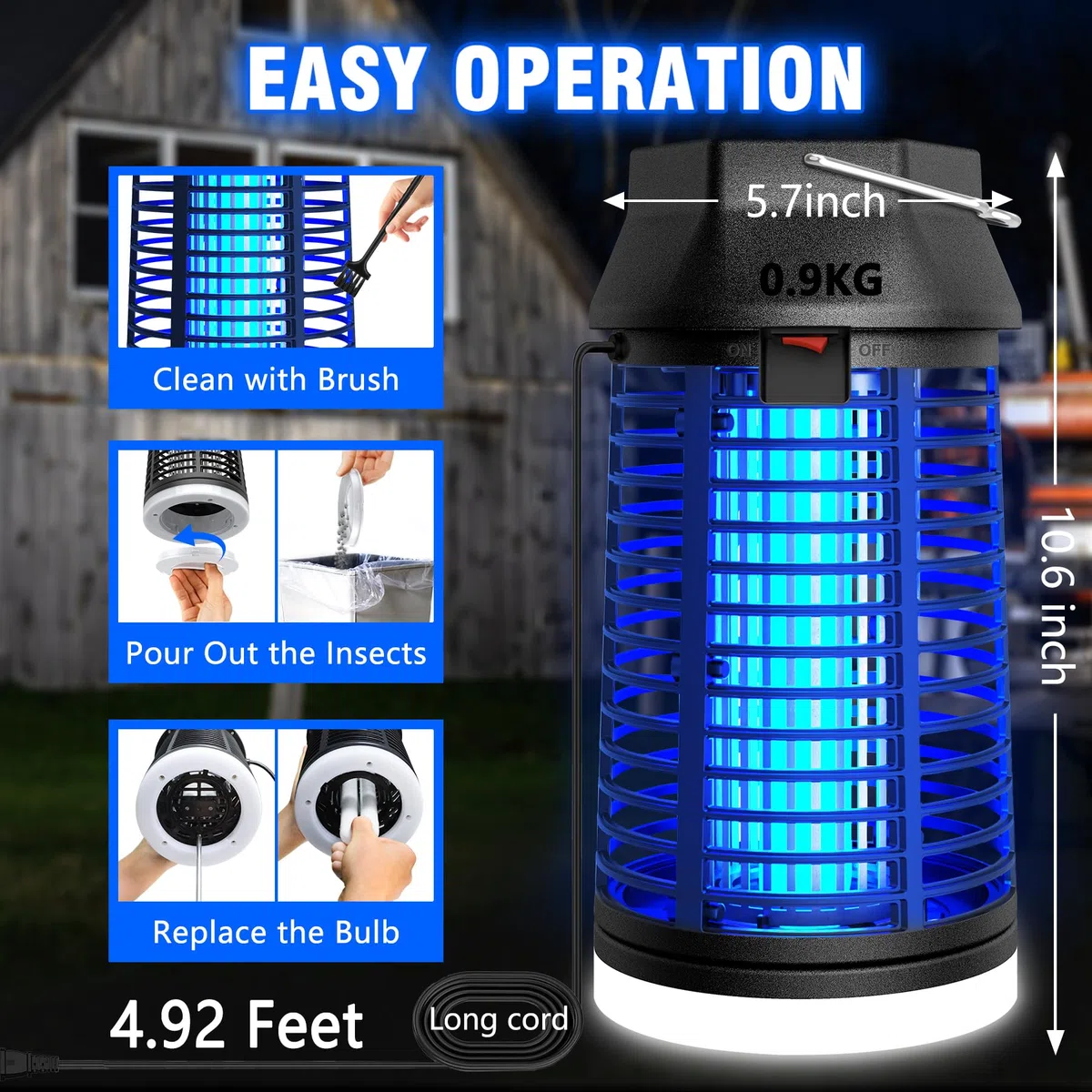 Elektrischer Insektenvernichter Outdoor & Indoor Mückenvernichter mit LED-Licht, wasserdichte Fliegenfalle & Insektenfänger, Plug-In Insektenabwehr für Außen, Terrasse, Garage, Haus, Garten