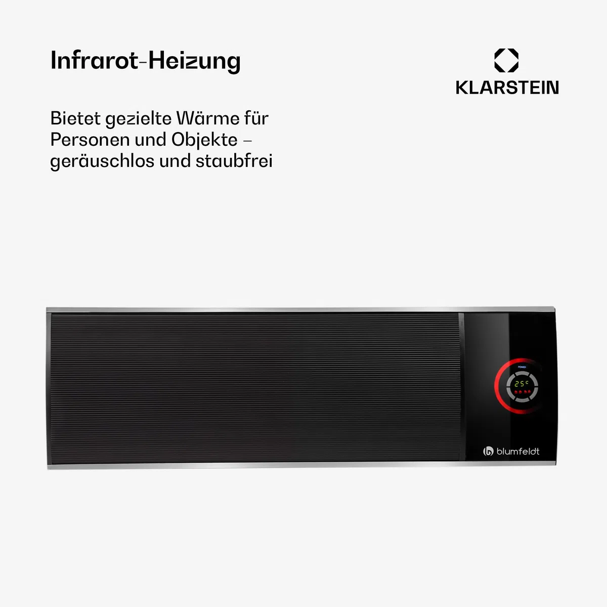 blumfeldt Cosmic Beam Ultra - Heizstrahler, Infrarotheizung, Terassenheizer, 2200 Watt Leistung, IPX4 Schutzart, Fernbedienung, inkl. Montagematerial, Fernbedienung, Eco-Modus, schwarz