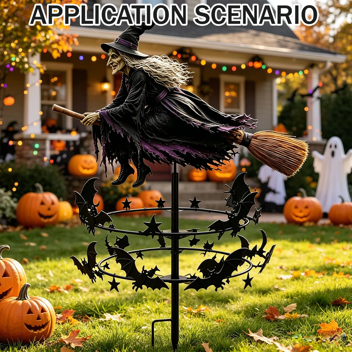 Halloween Gartenstecker Metall Hexe, Windspinner Garten Deko mit Dreh Effekt, Outdoor Gartendekoration für Rasen Terrasse Balkon, Herbst Dekoration und Halloween Party Zubehör，3