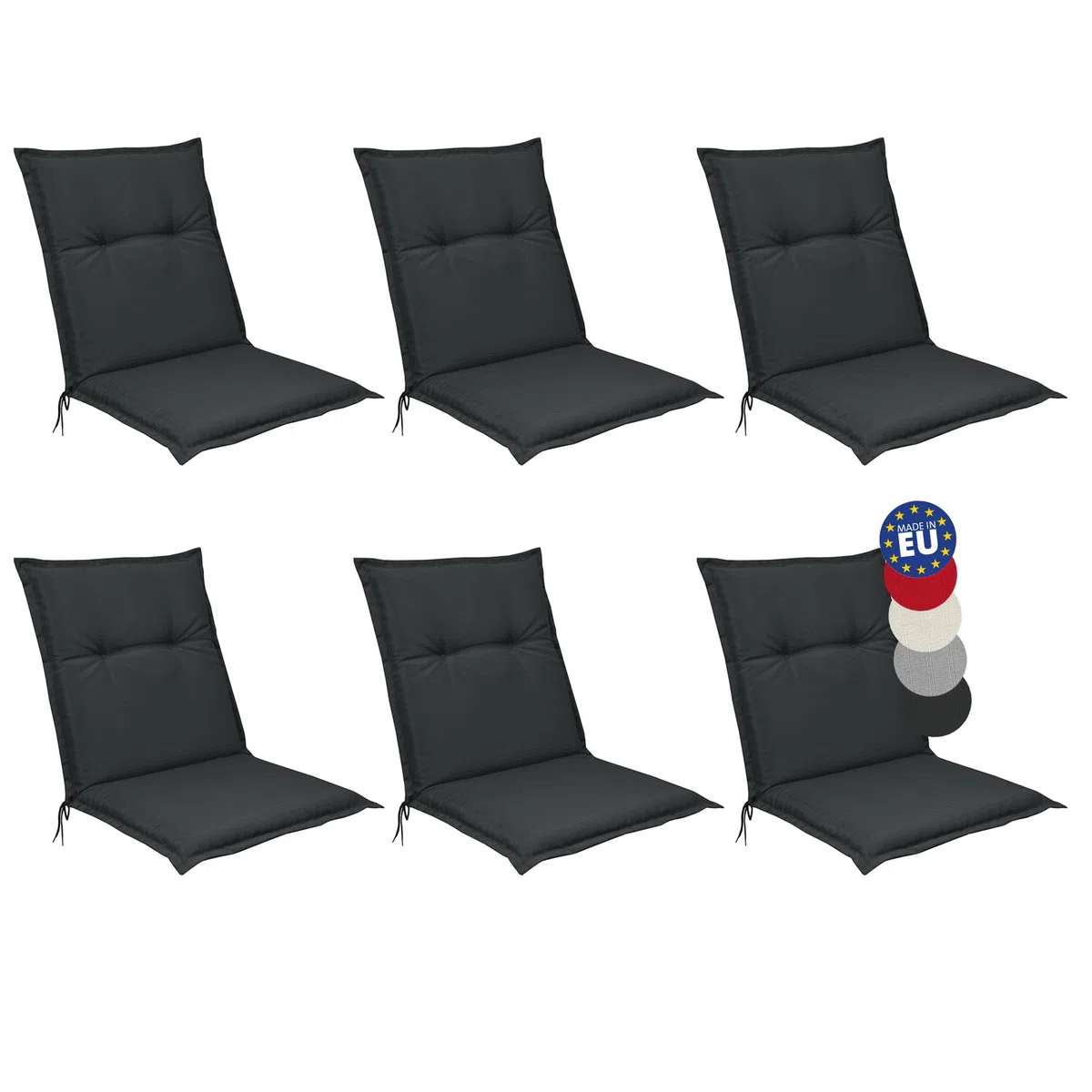 Beautissu 6er Set Niedriglehner Auflagen Sitzkissen für Garten Sitzauflage | 100x50cm 6cm dickes Anthrazit bequemes Sitzpolster Gartenstuhlauflage Niederlehner Balkon Camping Stuhl Stuhlkissen Base NL