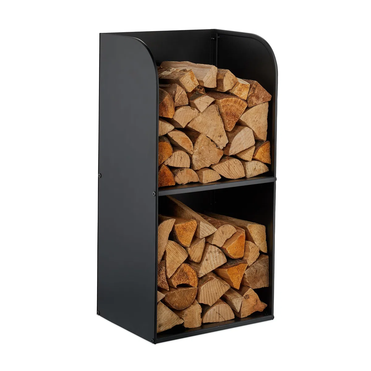 Relaxdays Kaminholzregal, HBT 80x40x30 cm, 2 Fächer, Brennholzregal für Feuerholz, Stapelholz, Brennholz, Eisen, schwarz