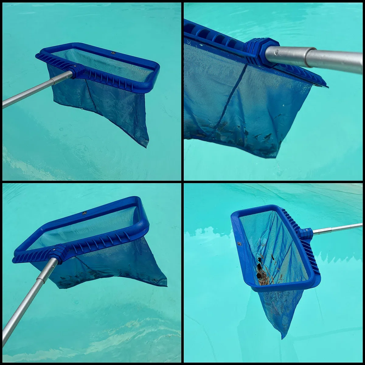 FenWi 6m Komplett Set zur Pool und Teich Reinigung und Pflege / 2X Kescher und 2X Bürste/Teleskopstange mit Oberflächenkescher Tiefenkescher Poolbürste Teichbürste