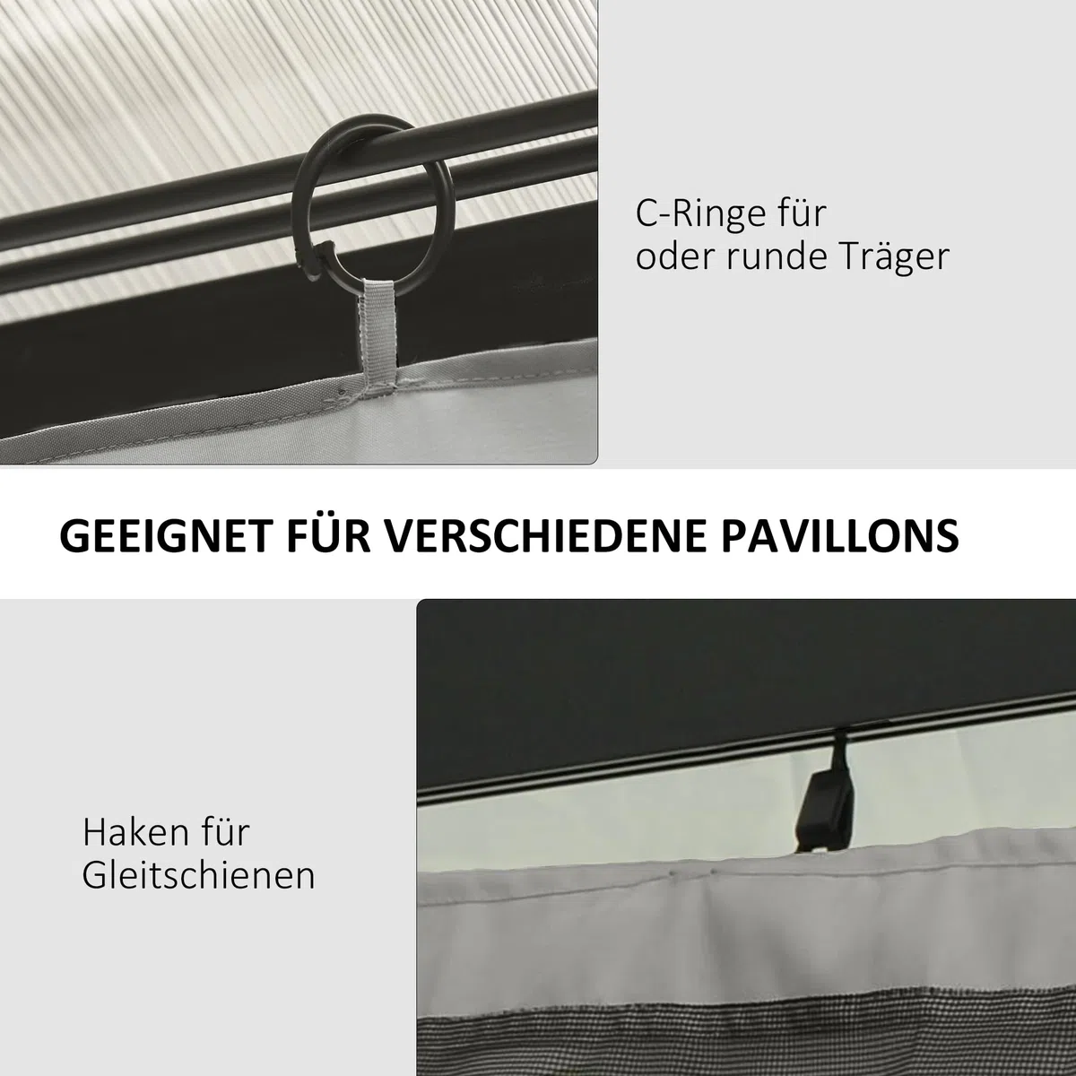 Outsunny Seitenwand 4er Set für 3x3m Pavillon Seitenteile mit Haken 302 x 205 cm Wasserdicht stabil Winterfest Seitenteil Seitenwände für Partyzelt Gartenpavillon Hellgrau