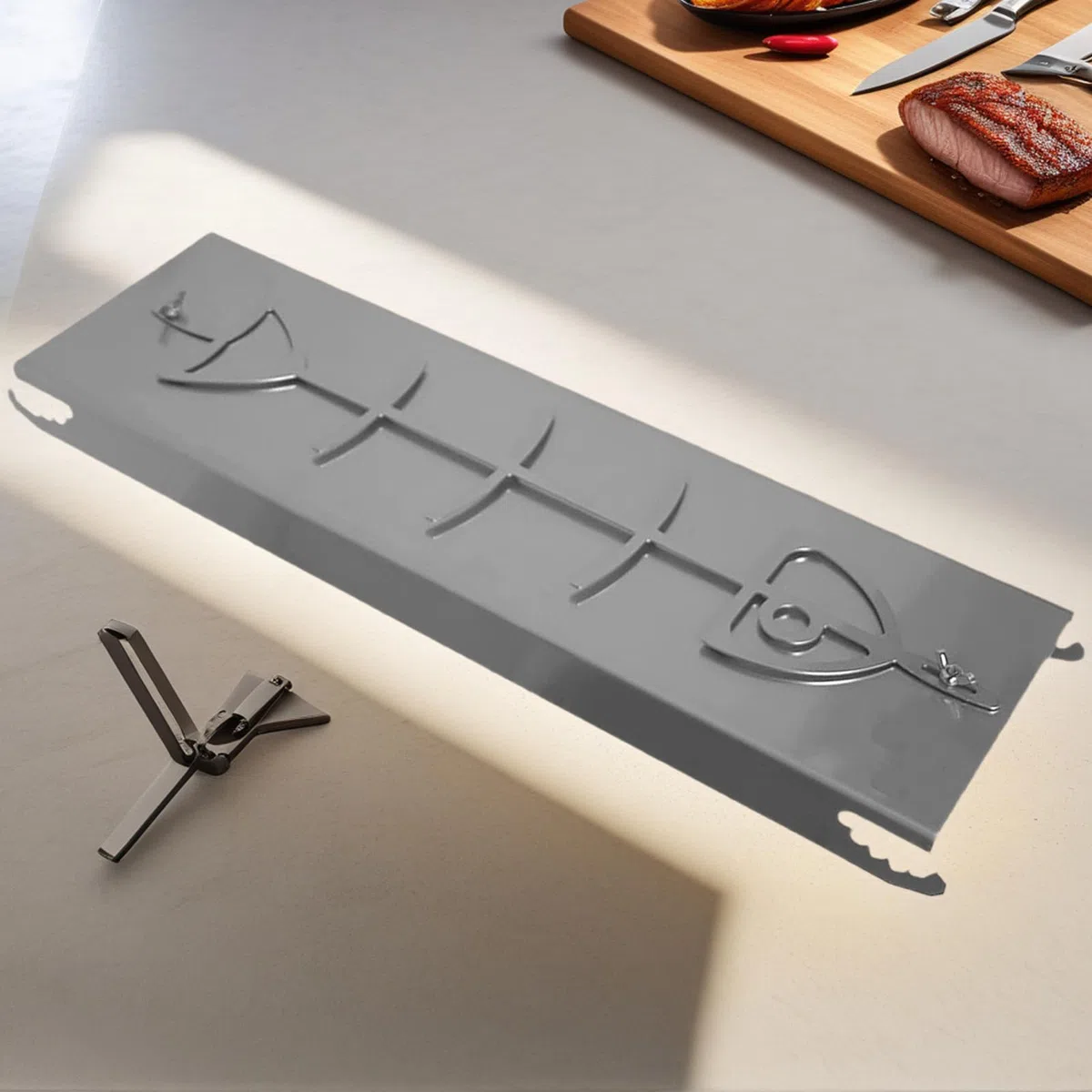 Flammlachsregal | Edelstahl-Zedernholzplatte für Grill, 180 Grad wendbare Fischplanken, Grillen, Kochgeschirr für Hinterhof, Küche, Kochen, Grillen, Camping, Outdoor-Party
