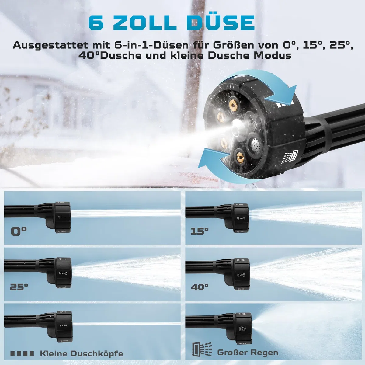 21V 120Bar Mobile Akku-Hochdruckreiniger mit 2 Akku 3000mAh, 6 in 1 Kabelloser Hochdruckreiniger mit 5M Schlauch, Strahlreiniger für Gartenreinigung, Boden-, Auto-
