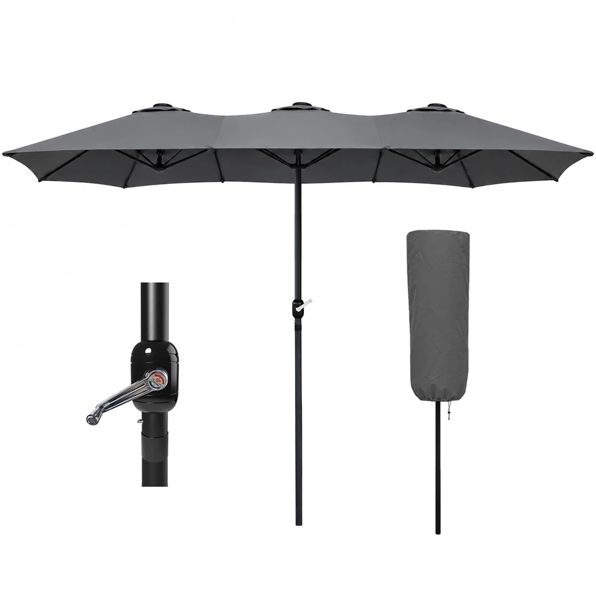 VOUNOT Doppelsonnenschirm mit Handkurbel, Sonnenschirm Marktschirm Gartenschirm Terrassenschirm, Sonnenschutz, 460 x 270 cm, Grau