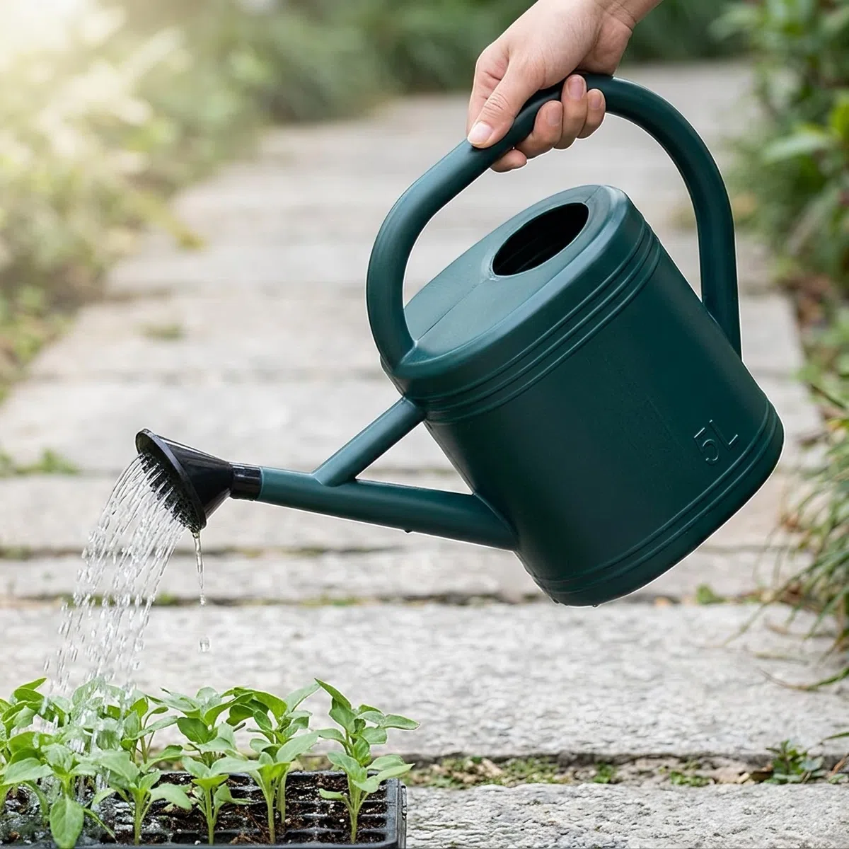 Leicht Gießkanne mit Brausekopf, Grün, 8L | Stabil, für Garten