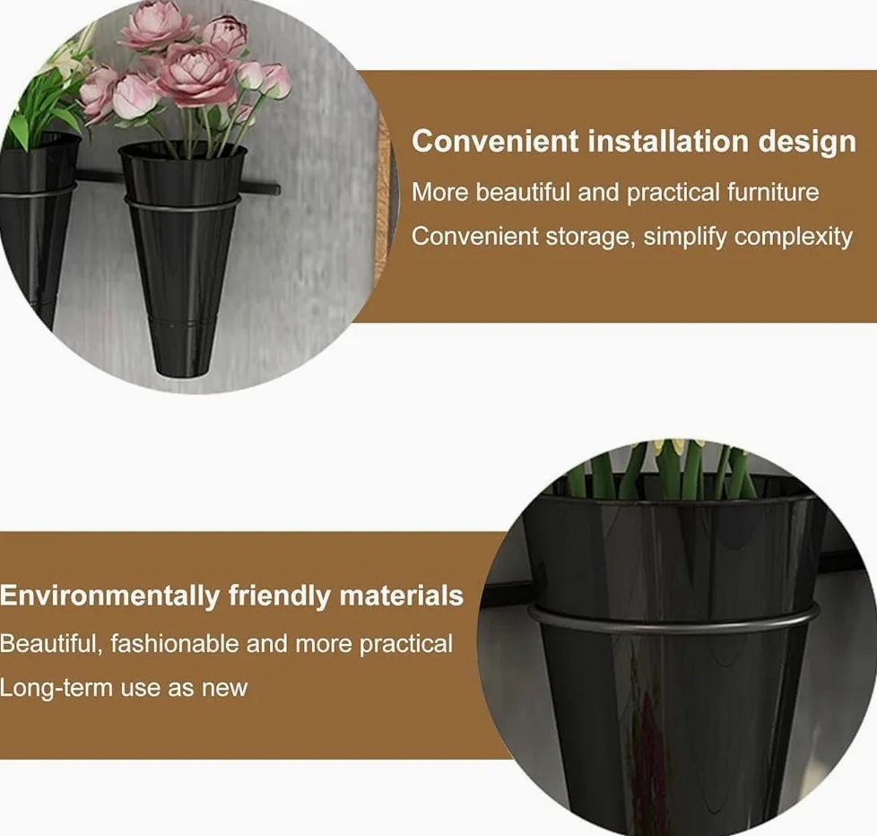 Generisch Wall-Mounted Flower Display Stand - Decorative Plant Holder Rack for Indoor/Outdoor Use - 150cm Black Plastic Pot Holder for Fresh Flowers - Stylish Vertical Garden Solution