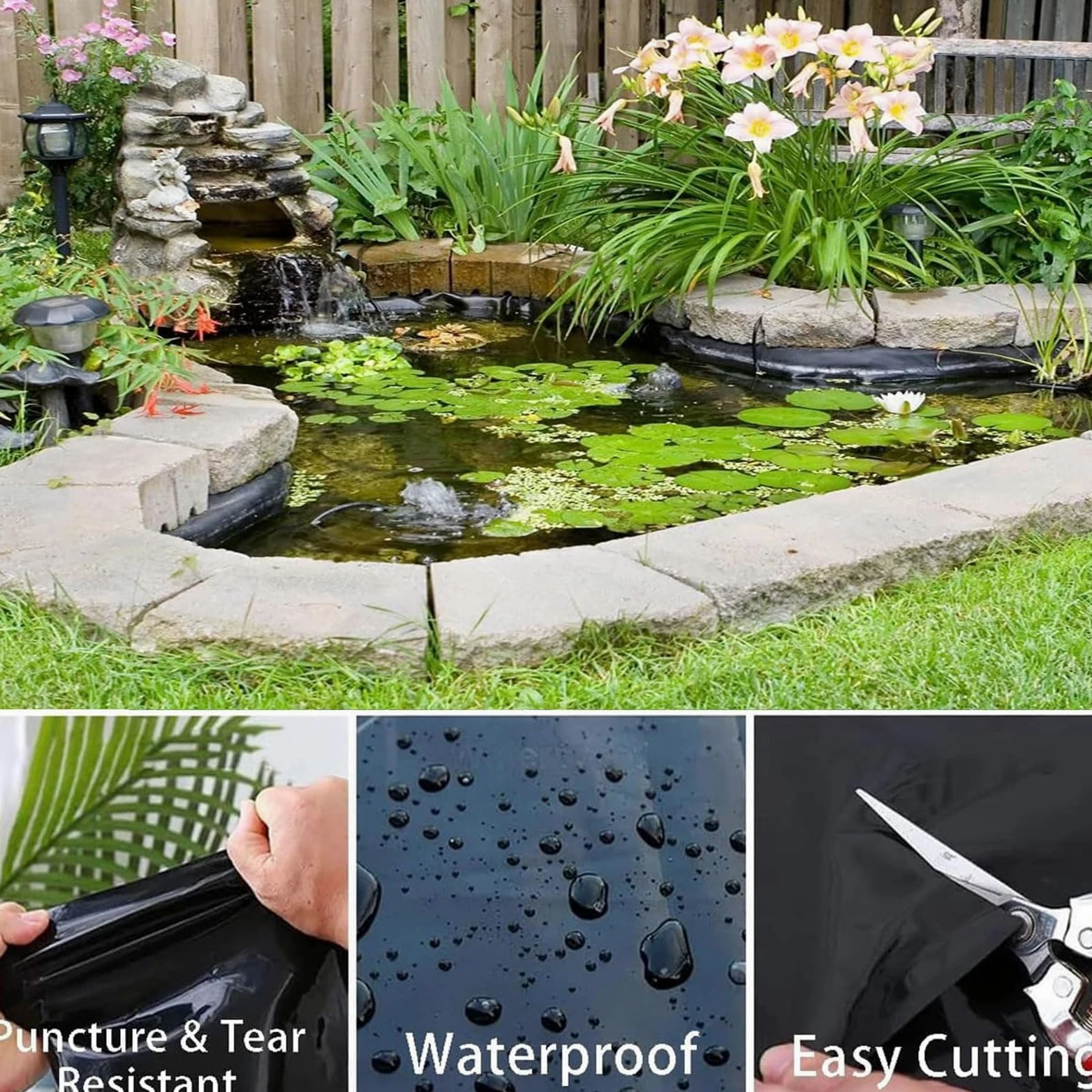 HDPE Teichfolie 3x10m,Schwarz HDPE Teichfolien Schwerlast,Dichtungsfolie Teichmembran Schwimmteich Folie Gartenteich Teichplane für Fischteiche,Brunnen,Wassergarten und Wasserfall(Größe:3x10m