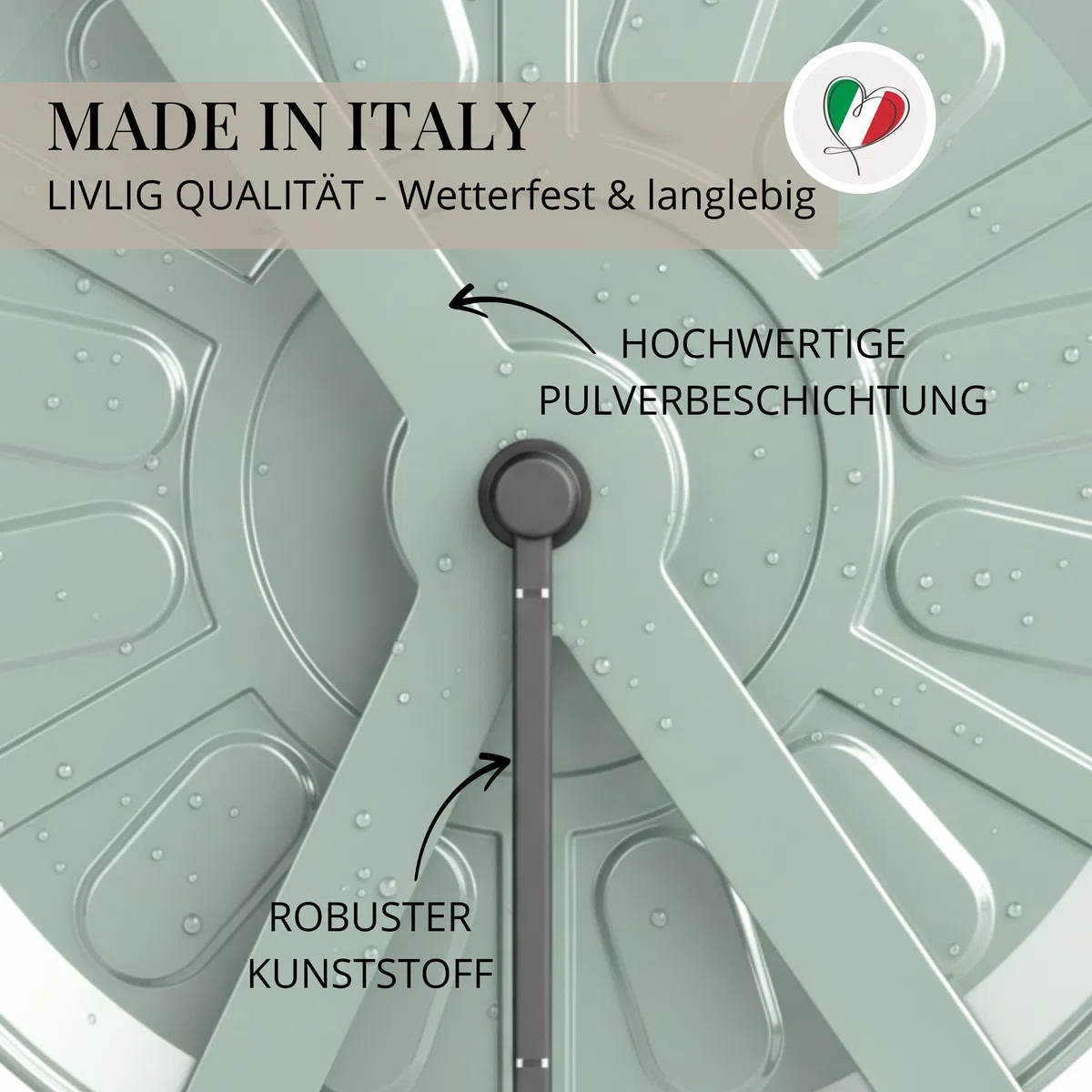 LIVLIG Schlauchwagen Metall, Premium Wagen mit Pulverbeschichtung Made in Italy, Schlauchwagen bis 80m Gartenschlauch, Gartenschlauch Trommel in Grün
