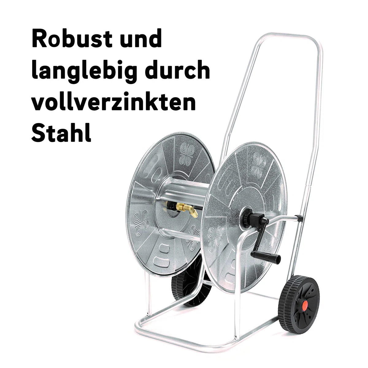 REHAU Schlauchwagen aus Metall, Schlauchtrommel 50m bis 120m Schlauch, robust, langlebig, praktisch…, 56 x 50 x 51 cm