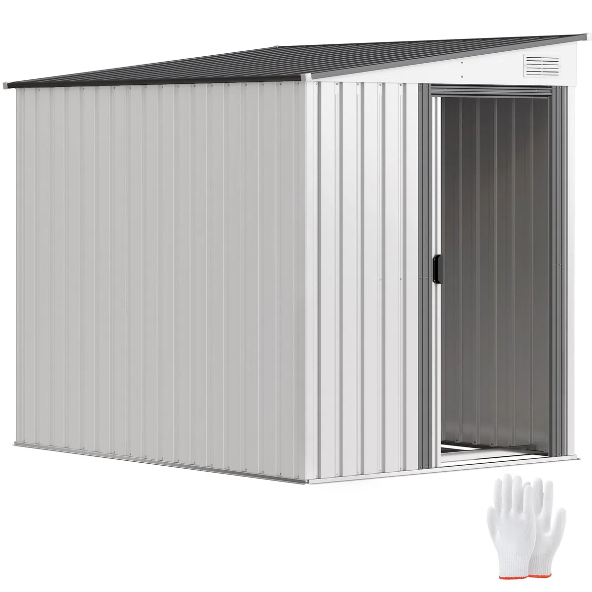 Outsunny Metall Gerätehaus 2,81m² 154x206,5x181 cm Wetterfestes Gartenhaus mit Pultdach und Fundament, Geräteschuppen mit Schiebetür, Weiß