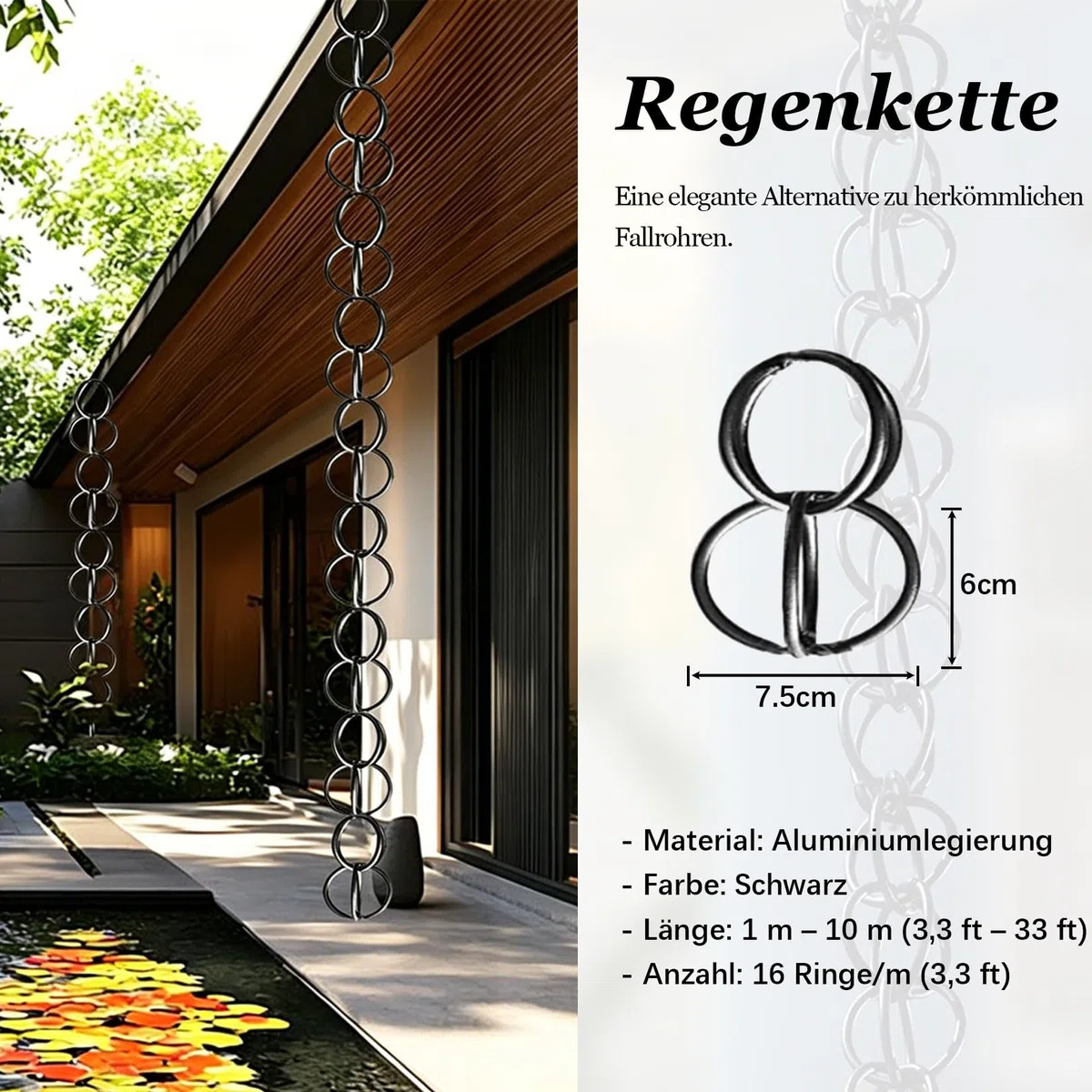Regenkette Japanisch,Regenkette Ablaufkette,regenablaufkette schwarz,rostbeständig,beschichtet,Gartendekoration,funktionaler und dekorativer Ersatz für Dachrinnen-Fallrohre 2.6m(8.6ft) Dunkelbraun