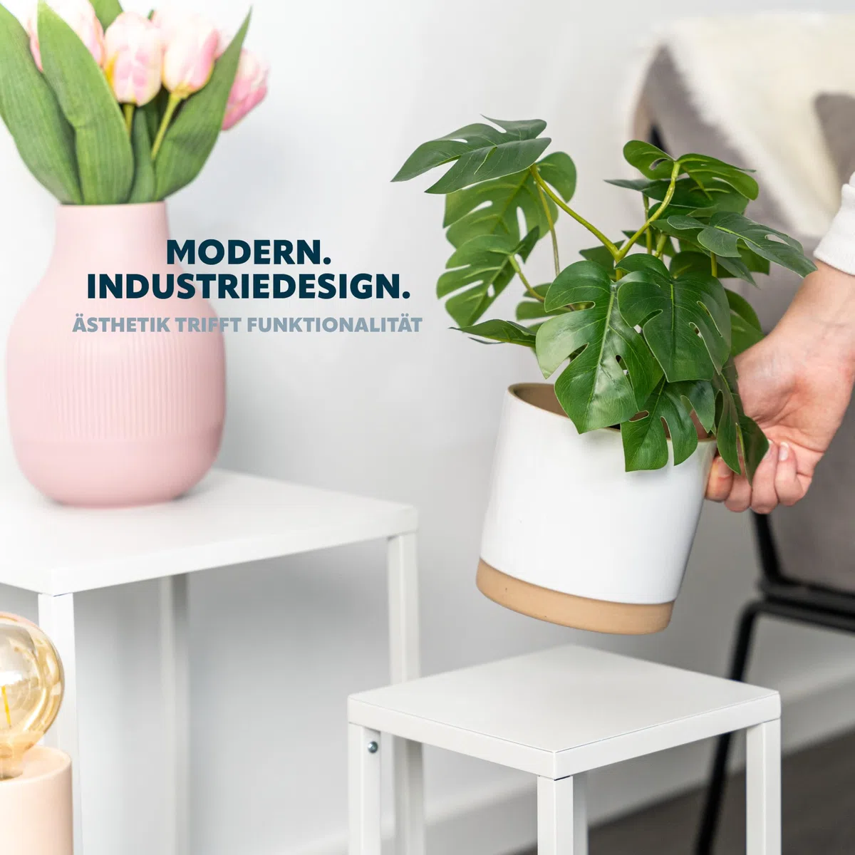 bremermann Blumenhocker 4er-Set, Metall-Pflanzenständer, moderne Blumensäule ideal für Wohnzimmer, Flur und Büro, stabiles und platzsparendes Regal für Dekoration und Zimmerpflanzen
