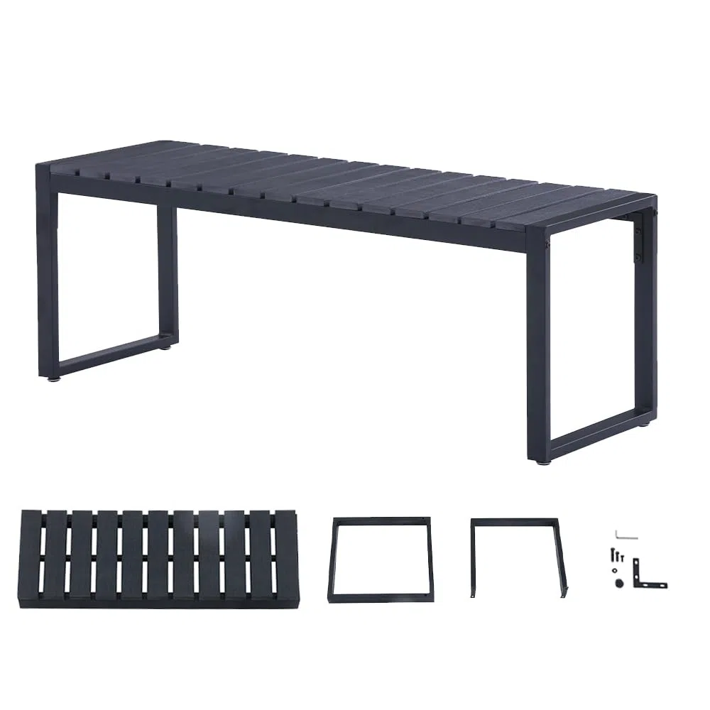 Mingone Gartenbank Wetterfest Sitzbank Parkbank Bank Holz Gartenmöbel für Balkon Terrasse Garten bis 200kg Belastbar (120cm-1) | Sitzbank ohne Rückenlehne | Balkonbank Wetterfest | Für Balkon Terrasse Garten | Bis 200kg Belastbar