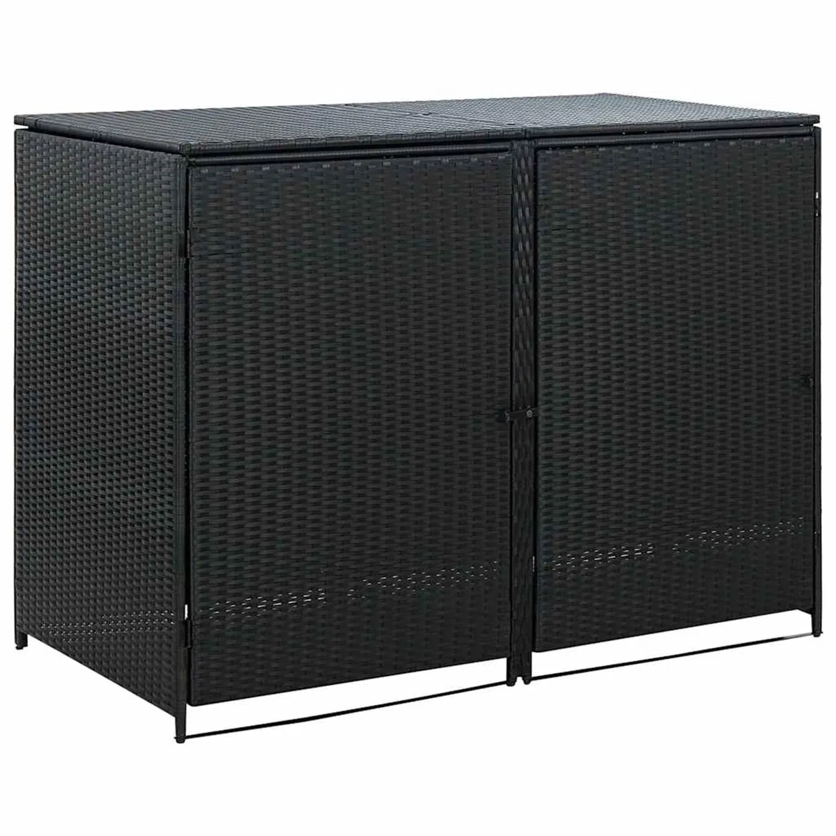 Homgoday 2-Tonnen-Mülltonnenbox aus PE-Rattan Schwarz 148x80x111 cm, ideal für Gartenlagerung und Verstecken von Abfalltonnen