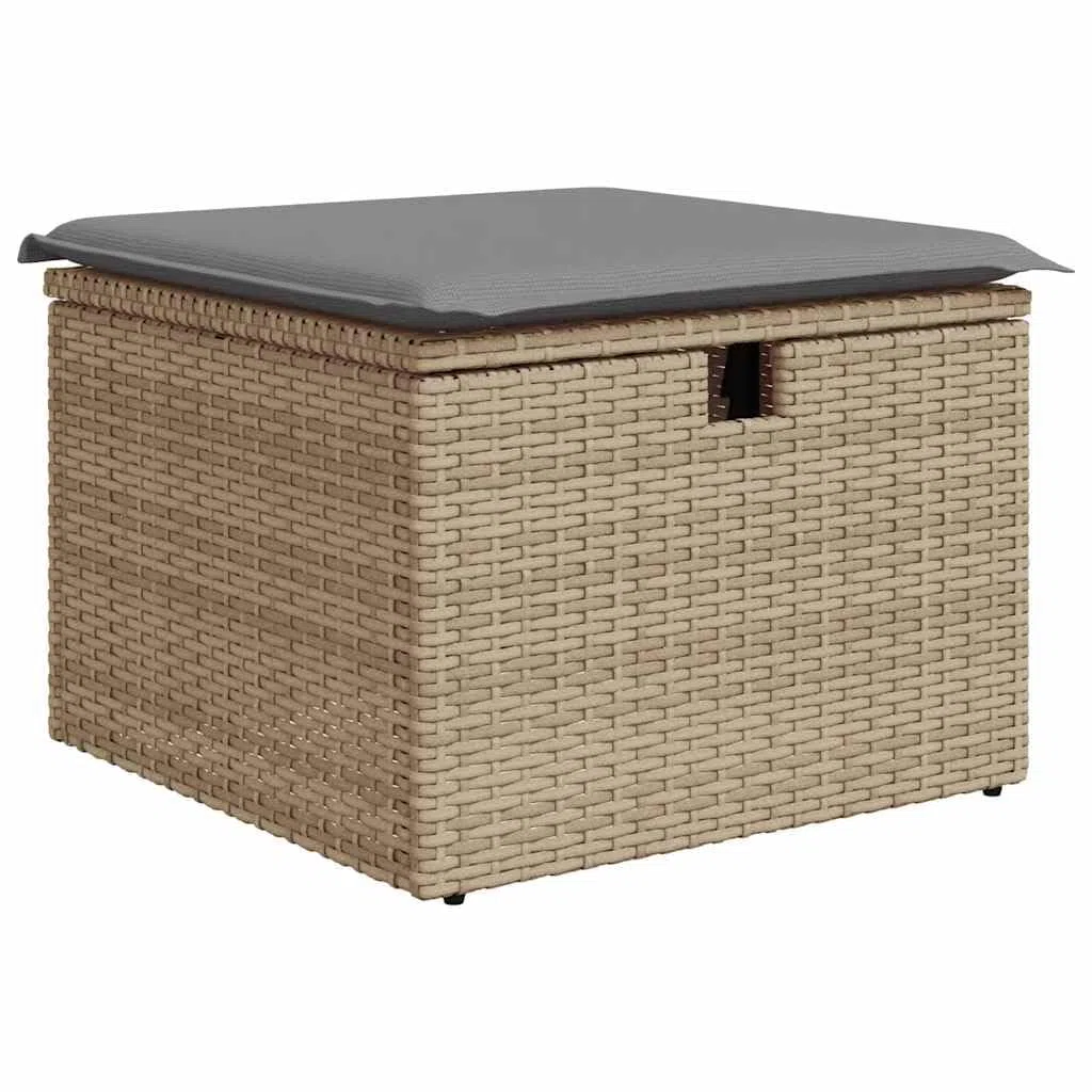 11-TLG Garten-Sofagarnitur mit Kissen Beige Poly Rattan wetterfestes Polyrattan Geflecht Sitzgruppe für Terrasse Balkon Veranda mit Tisch, Fußhocker, Regal