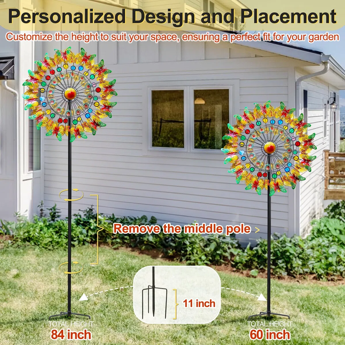 Lariander Schmetterlings-Metall-Windspiel – großes Metall-Windspiel für den Außenbereich, für Hof, Garten, kinetische mehrfarbige Hof-Windskulpturen, Spinner für Rasen, Terrasse, Outdoor