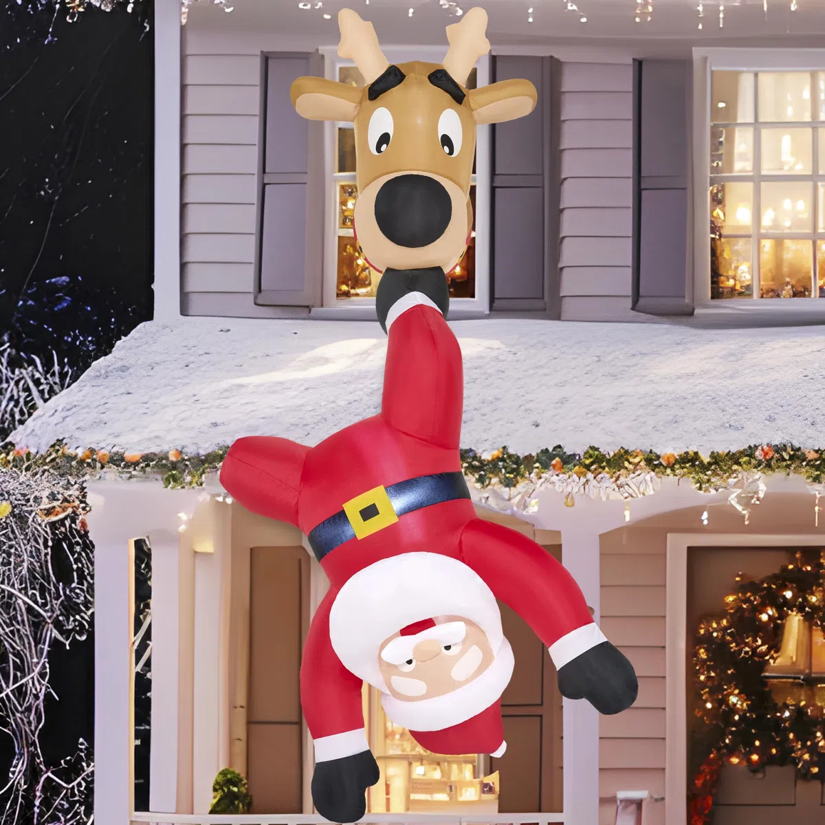 JOIEDOMI Aufblasbarer Weihnachtsmann mit Rentier, 1,8 m hoch, aufblasbar mit eingebauter LED für Fensterdekoration, Weihnachtsfeier, Outdoor, Innenhof, Garten, Dekoration